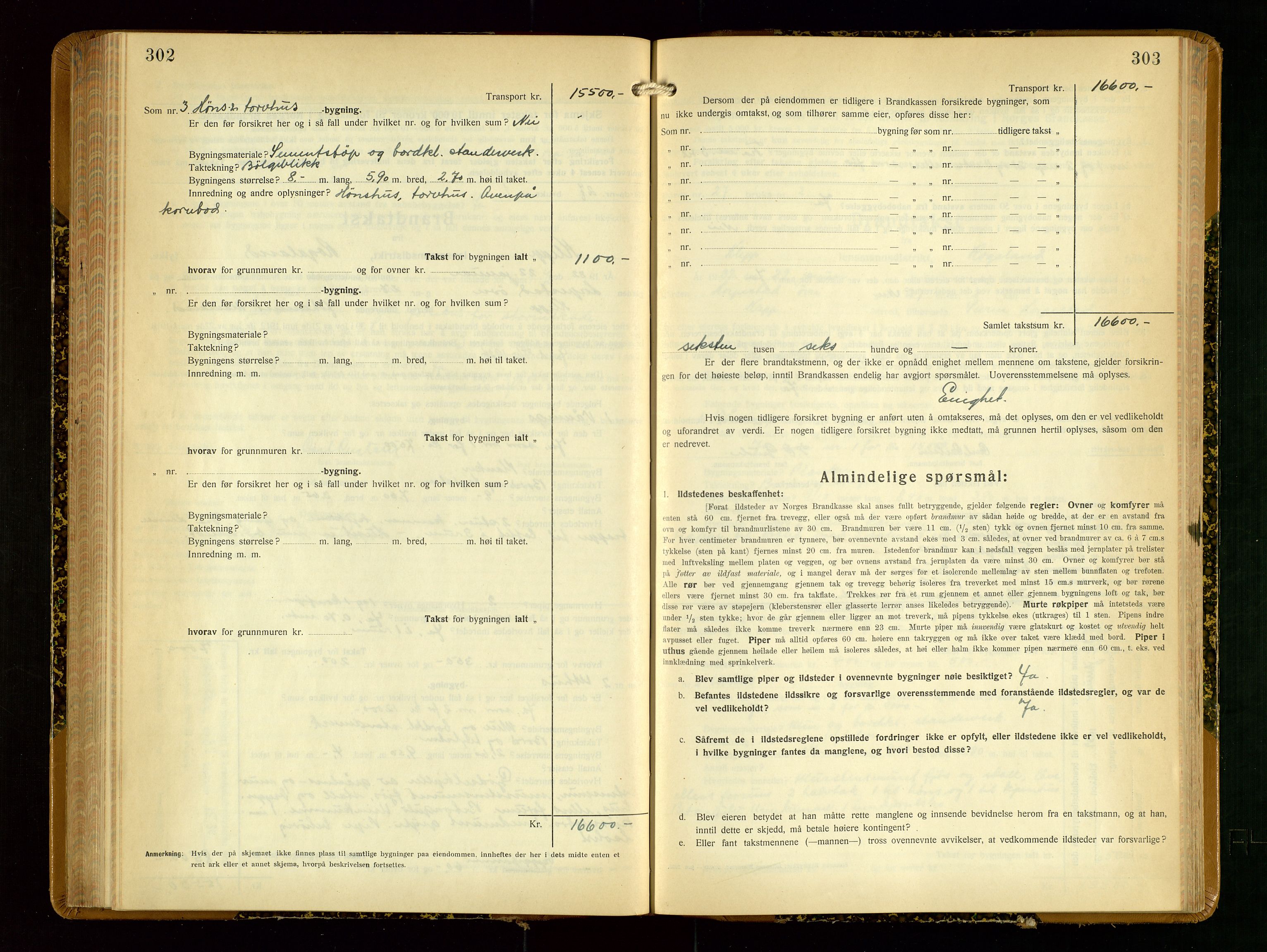 Klepp lensmannskontor, SAST/A-100163/Goc/L0012: "Brandtakstprotokoll" m/register, 1929-1933, p. 302-303