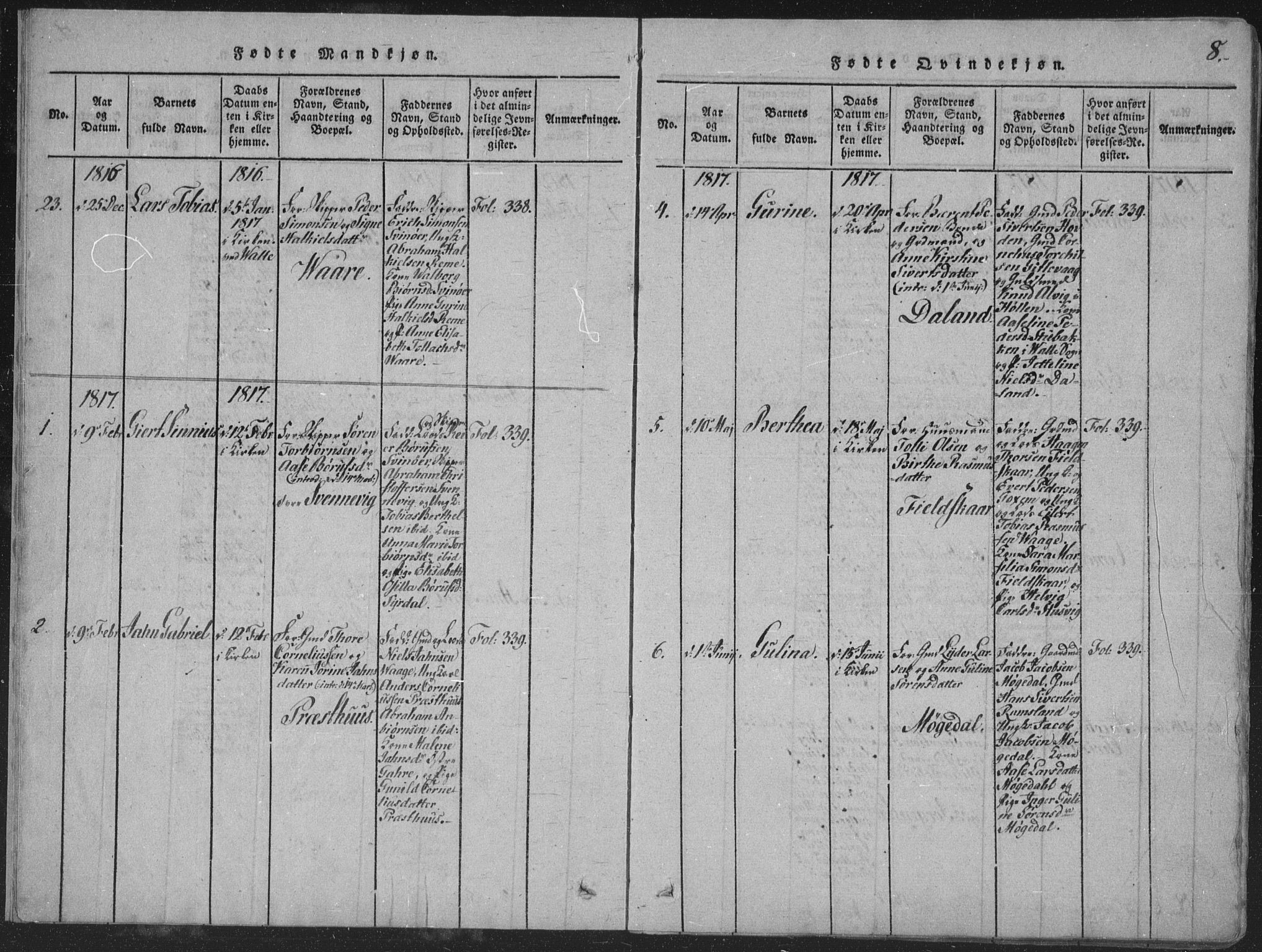 Sør-Audnedal sokneprestkontor, AV/SAK-1111-0039/F/Fa/Faa/L0001: Parish register (official) no. A 1, 1816-1848, p. 8