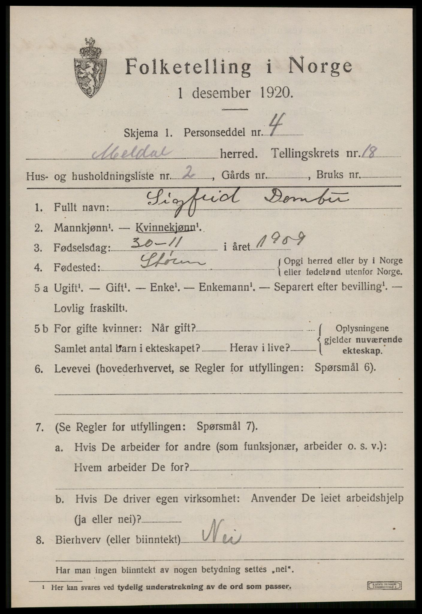 SAT, 1920 census for Meldal, 1920, p. 11347