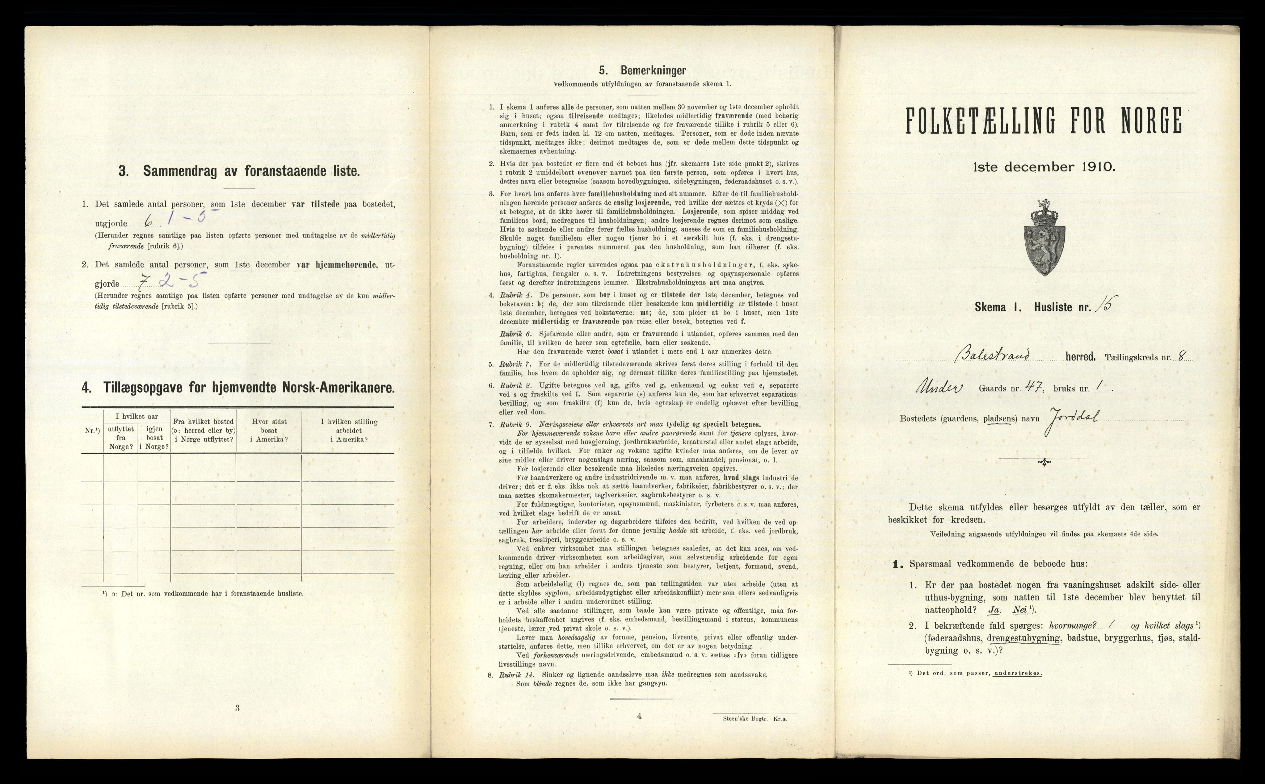 RA, 1910 census for Balestrand, 1910, p. 530