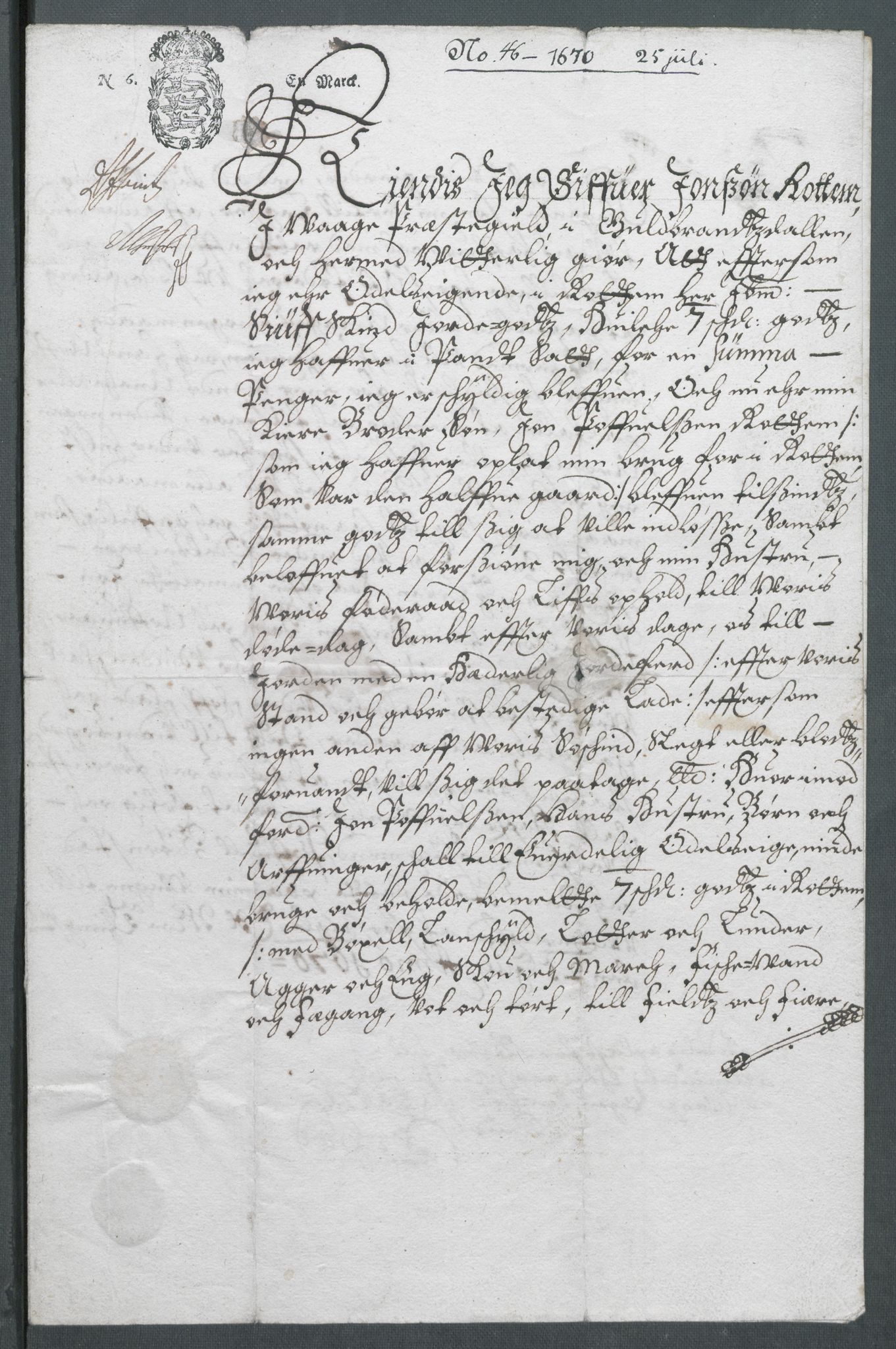 Riksarkivets diplomsamling, AV/RA-EA-5965/F02/L0171: Dokumenter, 1667-1670, p. 259