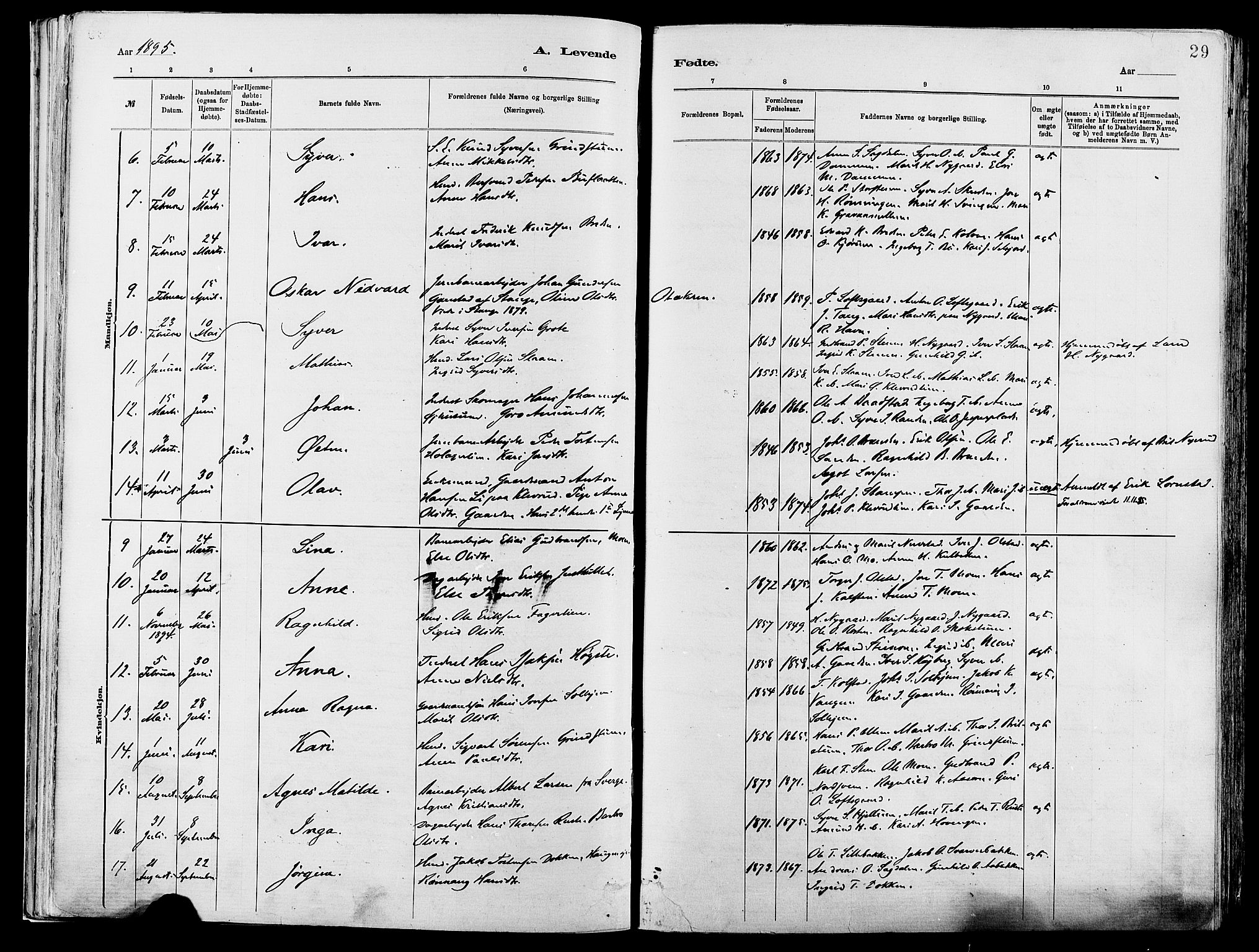 Vågå prestekontor, AV/SAH-PREST-076/H/Ha/Haa/L0008: Parish register (official) no. 8, 1886-1904, p. 29