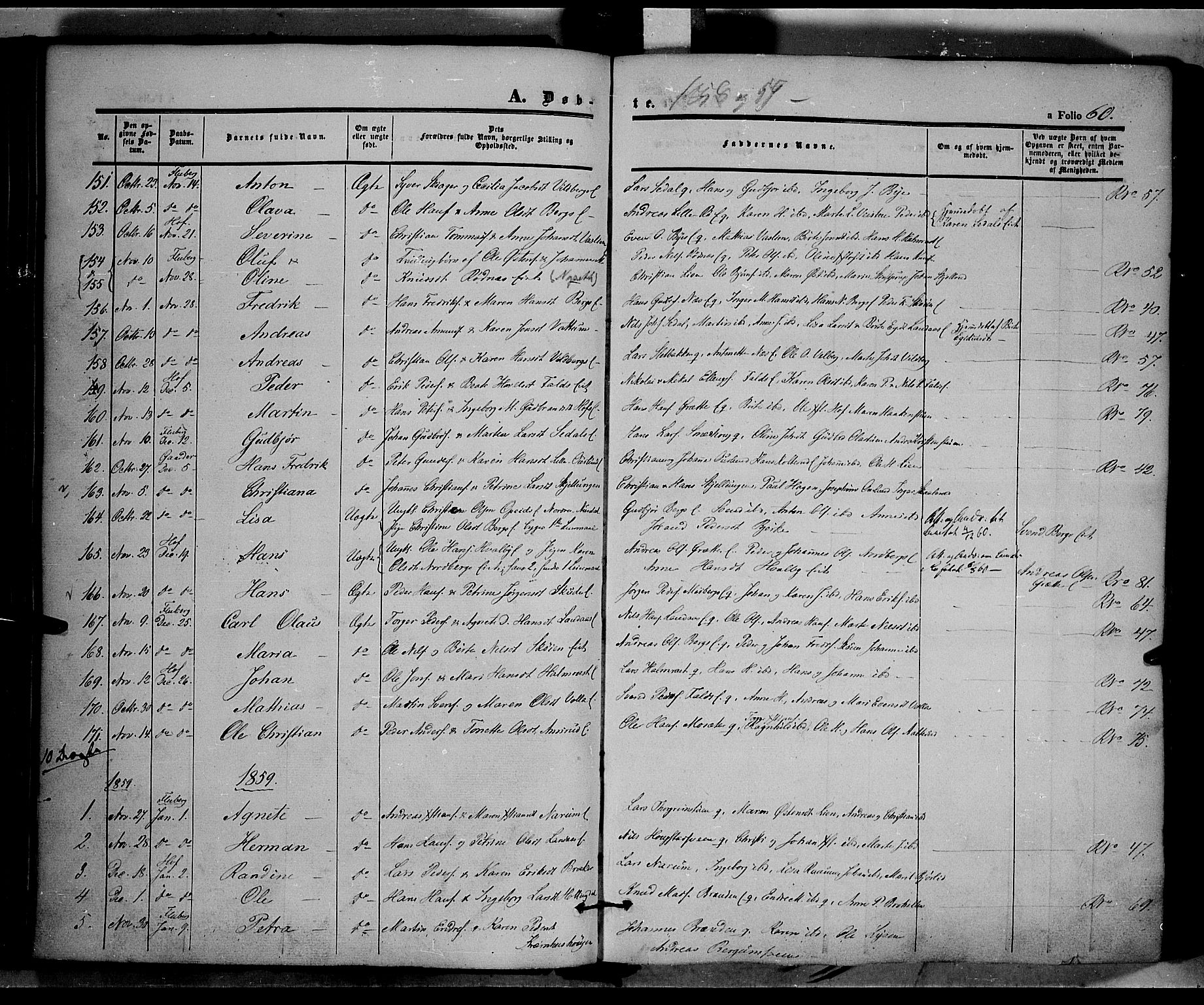 Land prestekontor, SAH/PREST-120/H/Ha/Haa/L0009: Parish register (official) no. 9, 1847-1859, p. 60