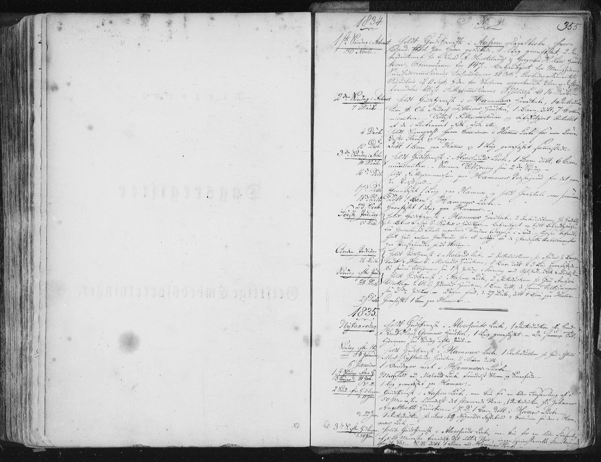 Hamre sokneprestembete, SAB/A-75501/H/Ha/Haa/Haaa/L0012: Parish register (official) no. A 12, 1834-1845, p. 355