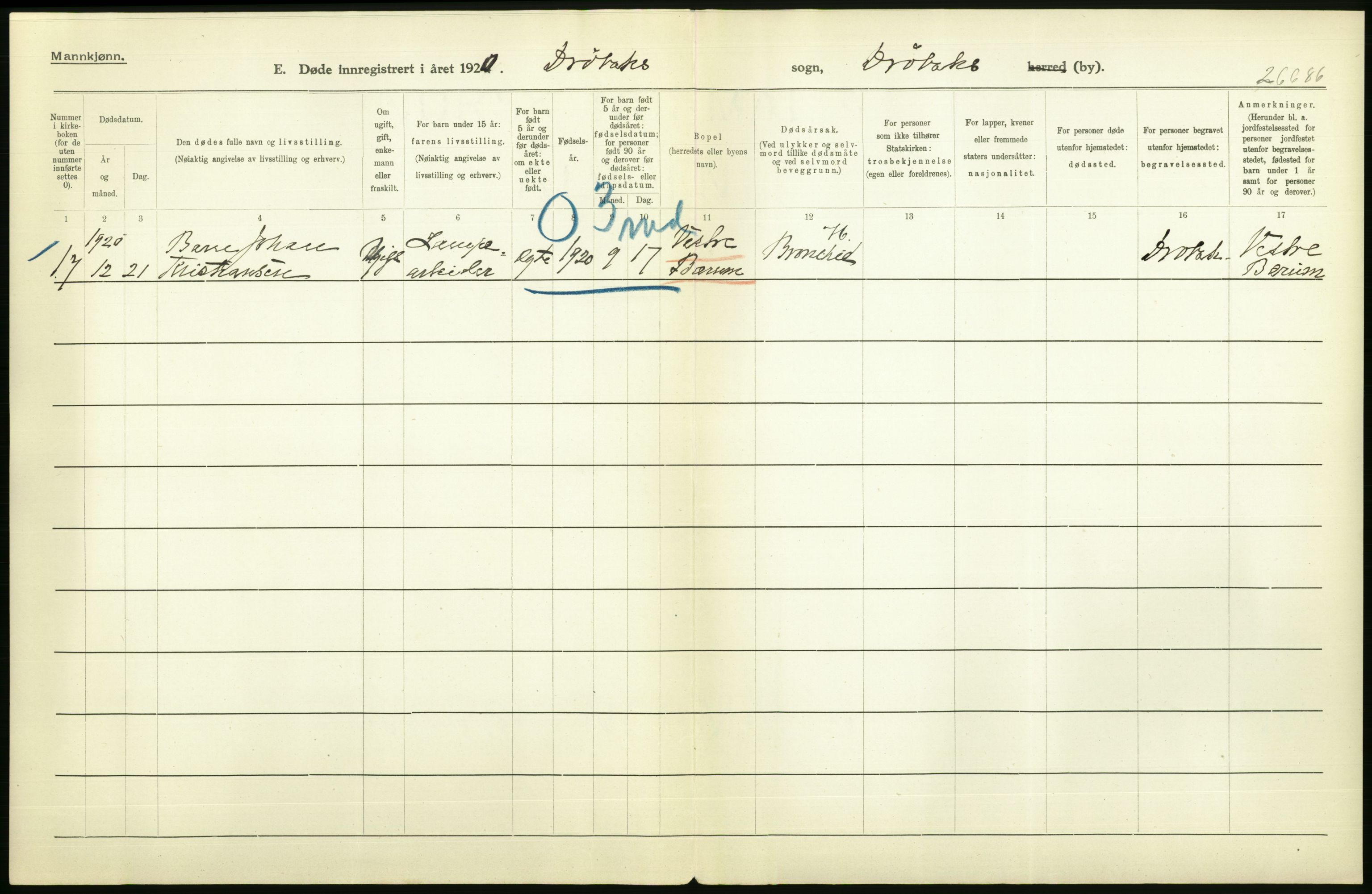 Statistisk sentralbyrå, Sosiodemografiske emner, Befolkning, AV/RA-S-2228/D/Df/Dfb/Dfbj/L0007: Akershus fylke: Døde. Bygder og byer., 1920, p. 490