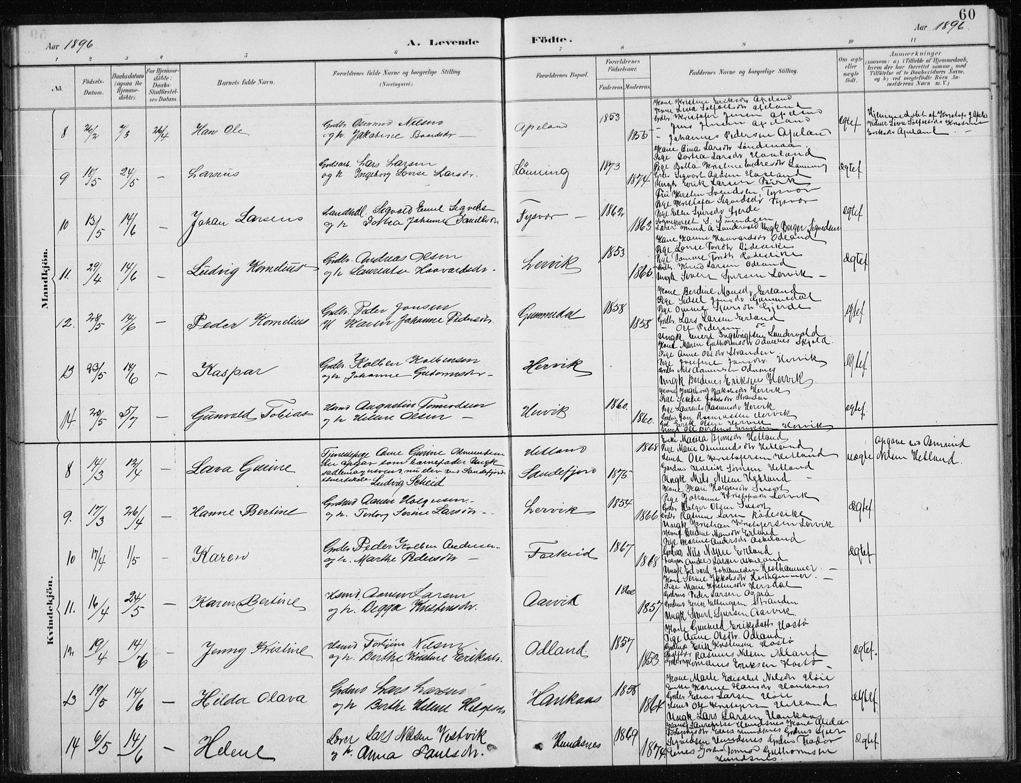 Tysvær sokneprestkontor, AV/SAST-A -101864/H/Ha/Hab/L0004: Parish register (copy) no. B 4, 1883-1896, p. 60