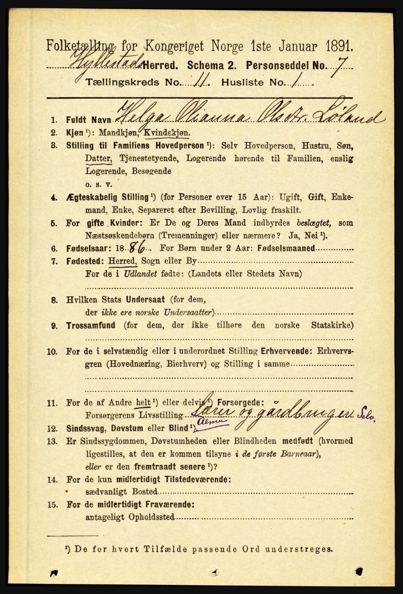 RA, 1891 census for 1413 Hyllestad, 1891, p. 2035