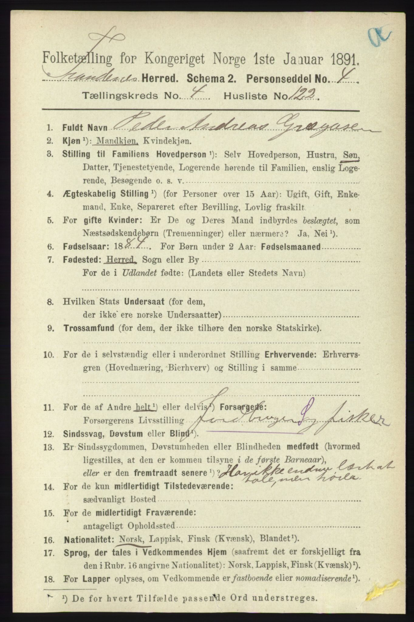 RA, 1891 census for 1914 Trondenes, 1891, p. 2689