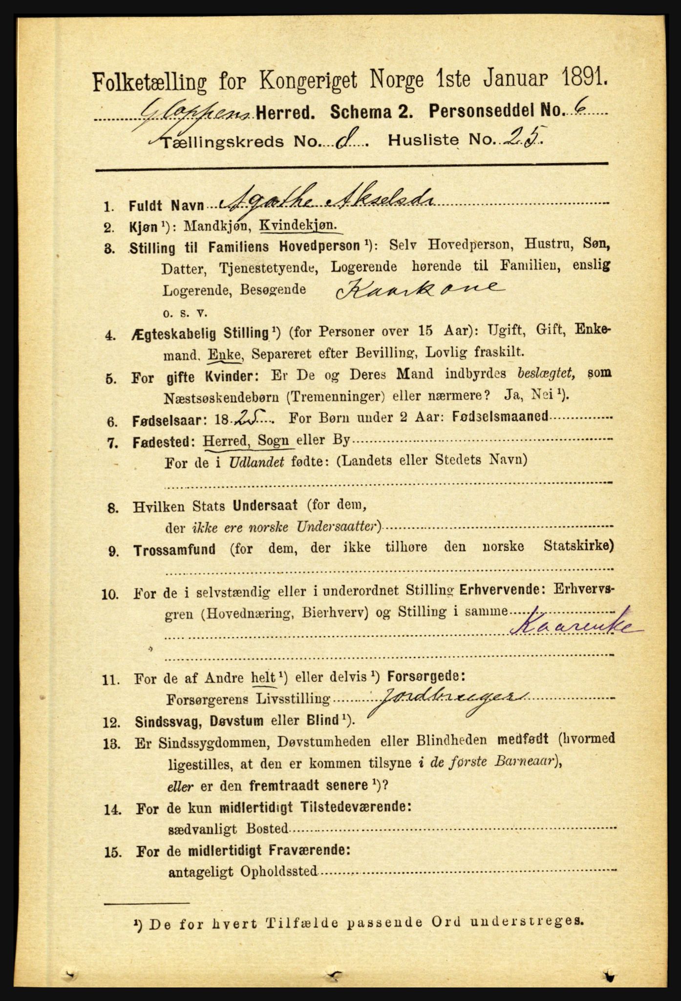 RA, 1891 census for 1445 Gloppen, 1891, p. 3321