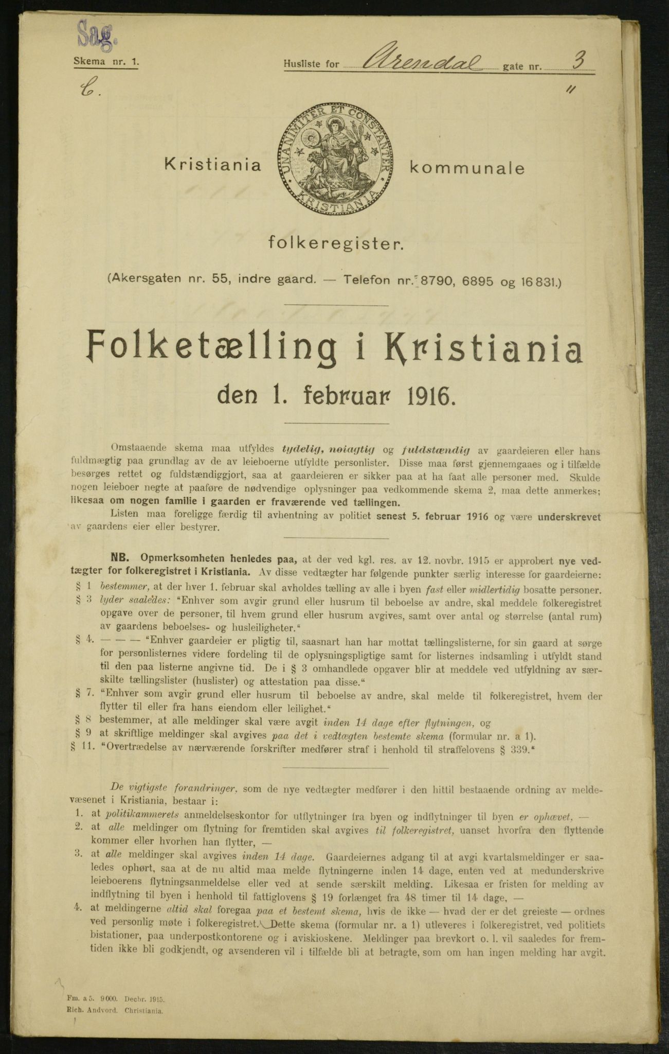 OBA, Municipal Census 1916 for Kristiania, 1916, p. 1936