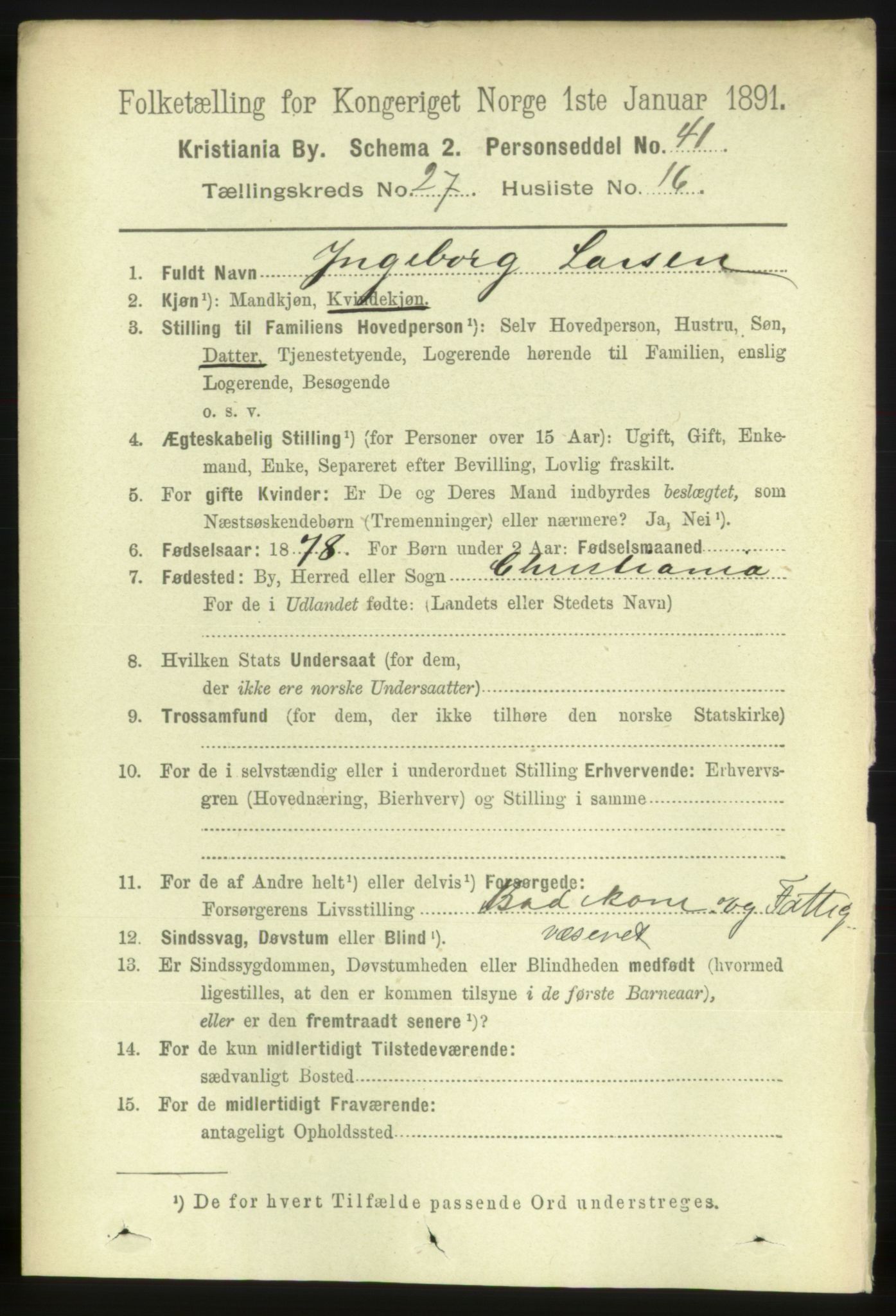 RA, 1891 census for 0301 Kristiania, 1891, p. 14184