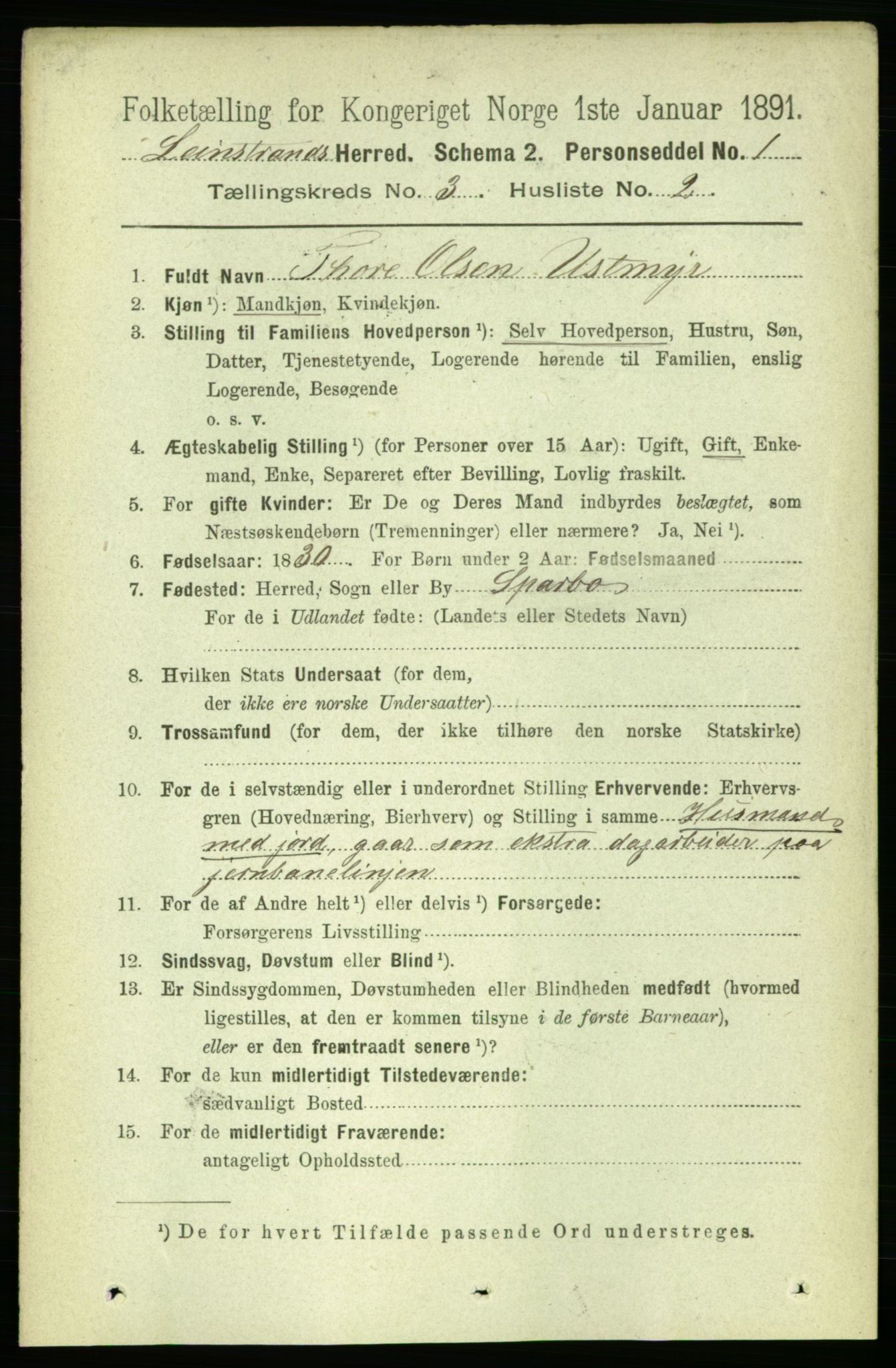 RA, 1891 census for 1654 Leinstrand, 1891, p. 1011