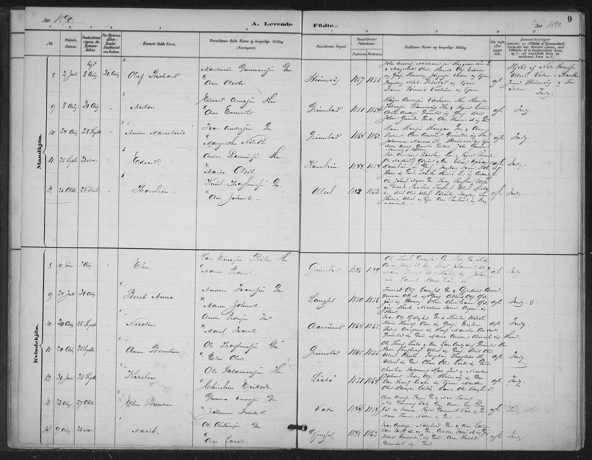 Ministerialprotokoller, klokkerbøker og fødselsregistre - Møre og Romsdal, AV/SAT-A-1454/587/L1000: Parish register (official) no. 587A02, 1887-1910, p. 9