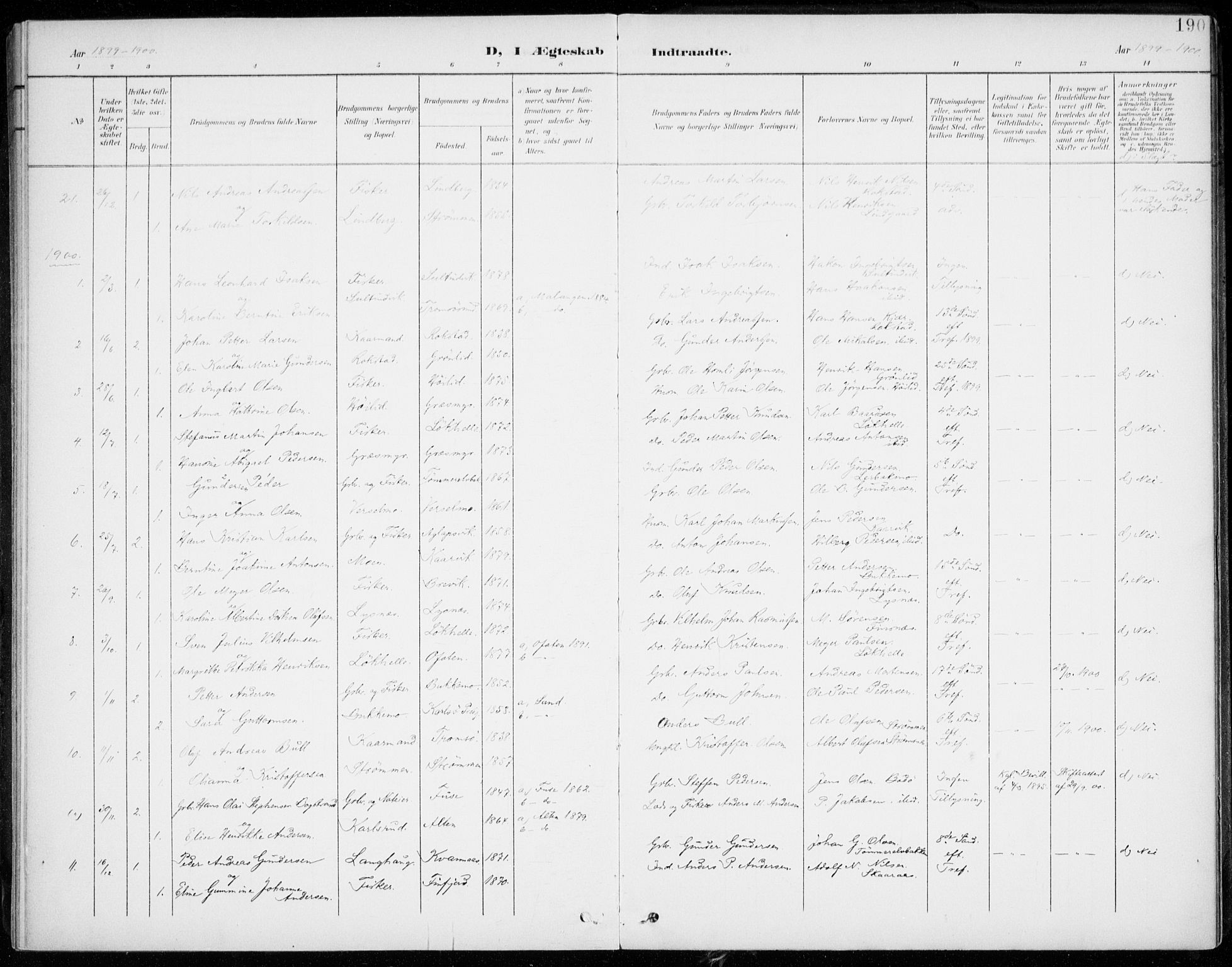 Lenvik sokneprestembete, SATØ/S-1310/H/Ha/Haa/L0014kirke: Parish register (official) no. 14, 1899-1909, p. 190
