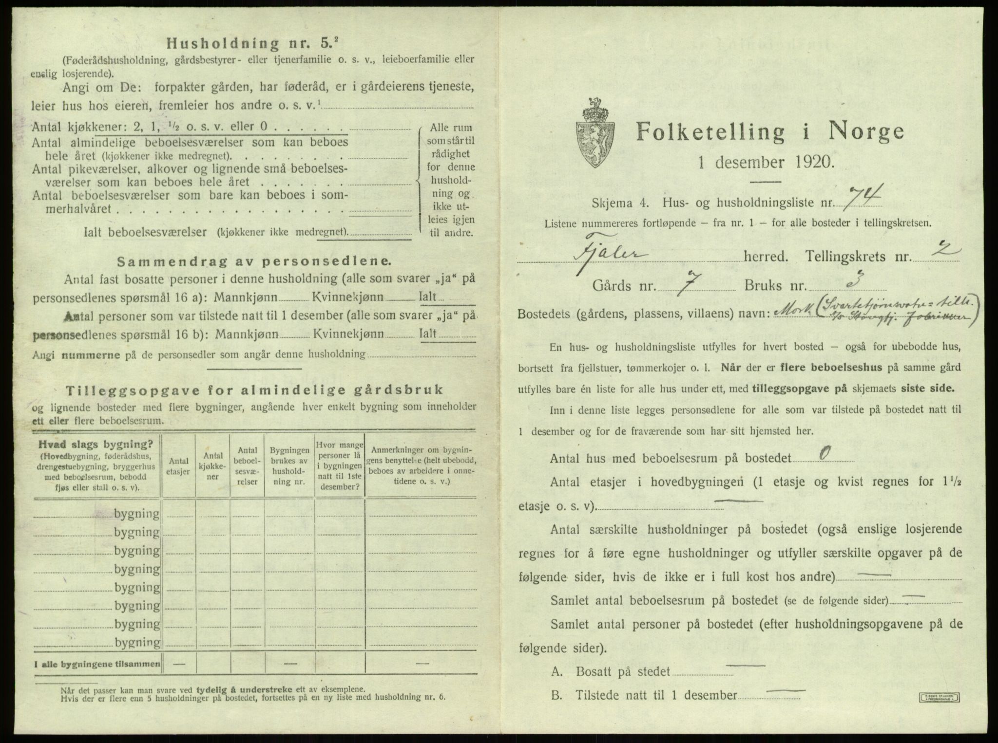 SAB, 1920 census for Fjaler, 1920, p. 299