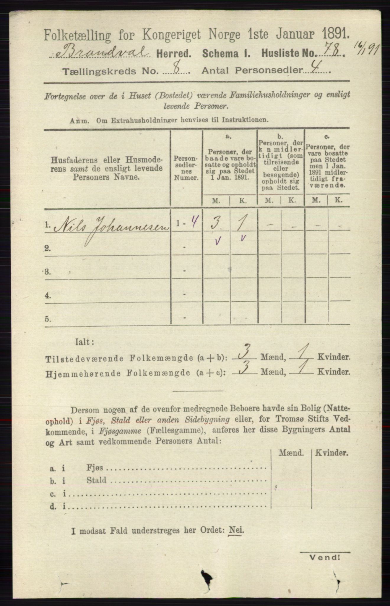 RA, 1891 census for 0422 Brandval, 1891, p. 3830