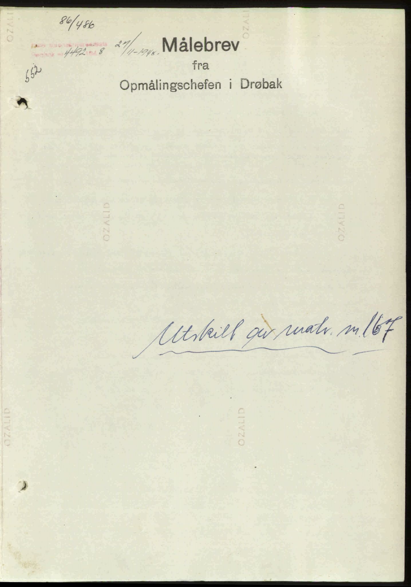 Follo sorenskriveri, SAO/A-10274/G/Ga/Gaa/L0085: Mortgage book no. I 85, 1948-1948, Diary no: : 4492/1948