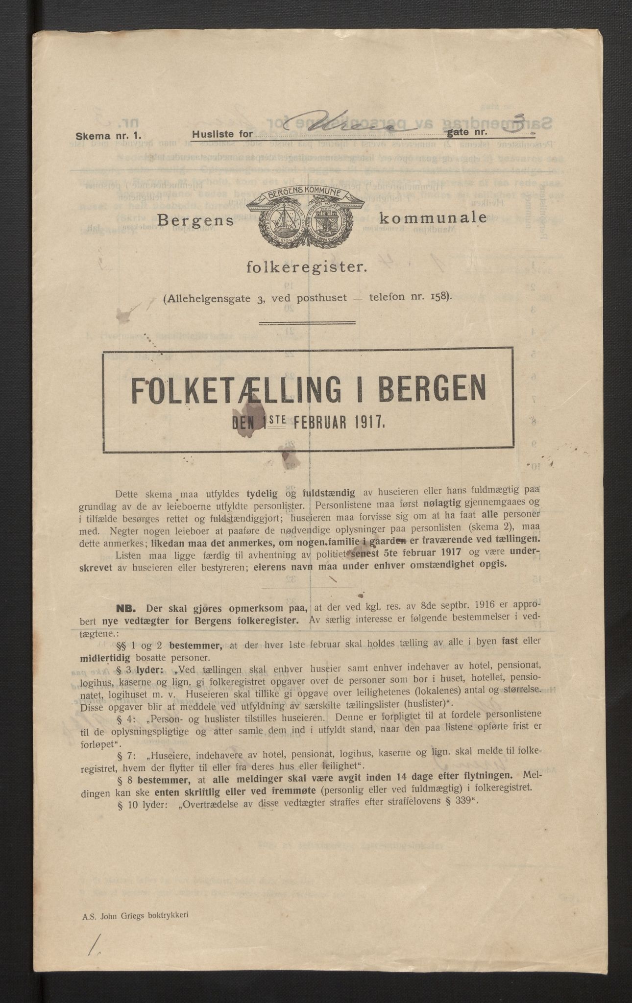 SAB, Municipal Census 1917 for Bergen, 1917, p. 43443