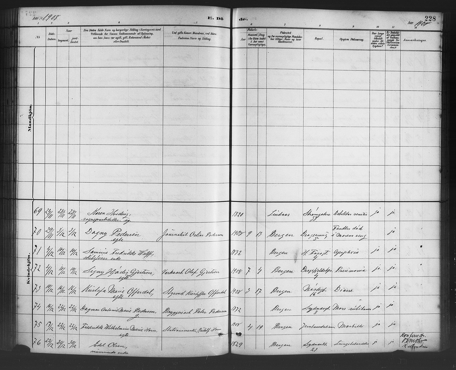 Johanneskirken sokneprestembete, SAB/A-76001/H/Hab: Parish register (copy) no. D 1, 1885-1915, p. 228