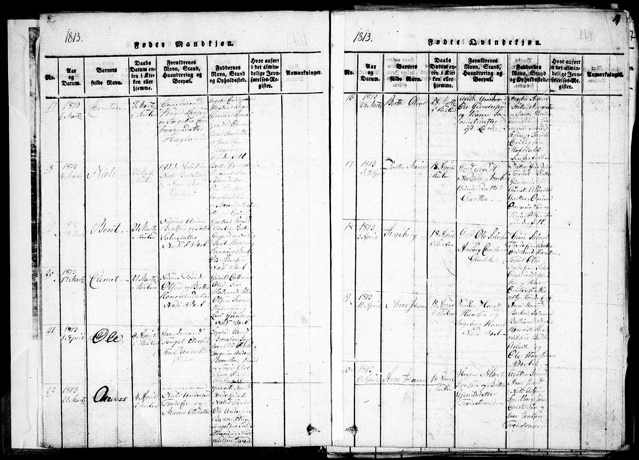 Holt sokneprestkontor, AV/SAK-1111-0021/F/Fa/L0005: Parish register (official) no. A 5, 1813-1821, p. 4