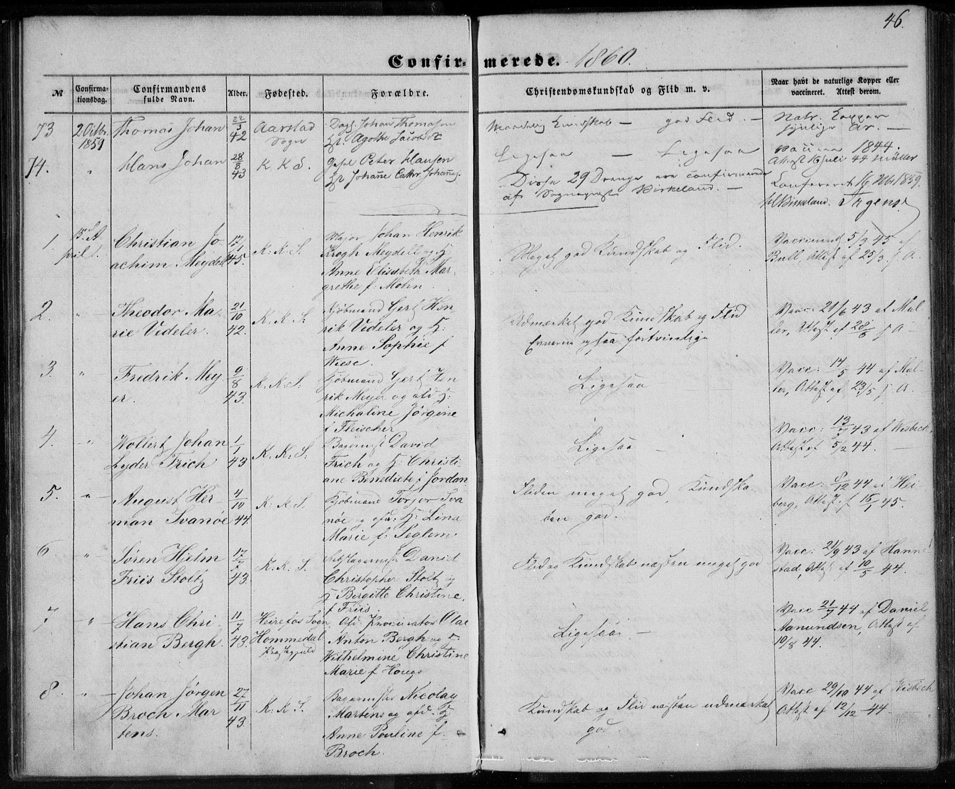 Korskirken sokneprestembete, SAB/A-76101/H/Haa/L0027: Parish register (official) no. C 3, 1854-1868, p. 46