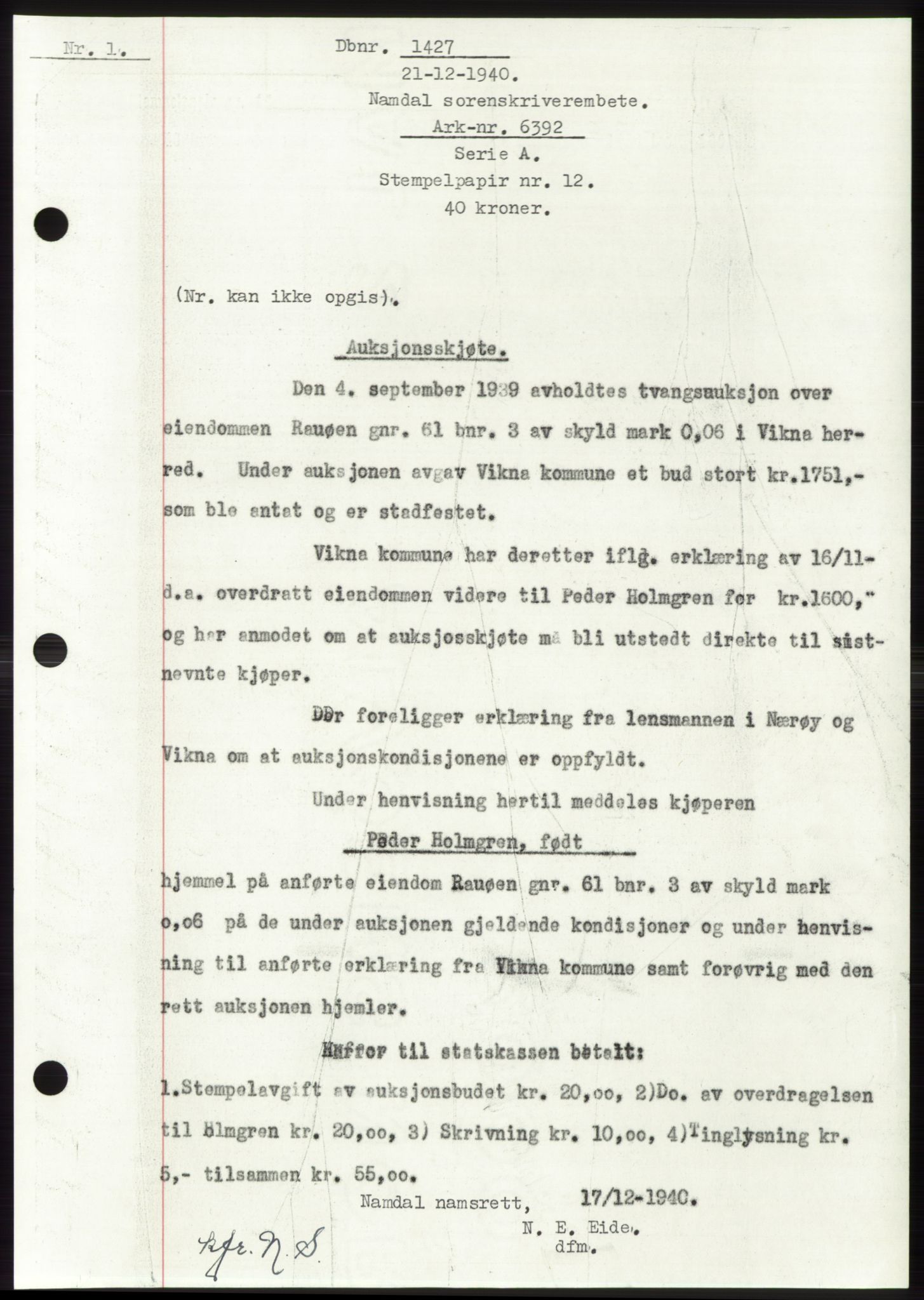 Namdal sorenskriveri, SAT/A-4133/1/2/2C: Mortgage book no. -, 1940-1941, Deed date: 21.12.1940
