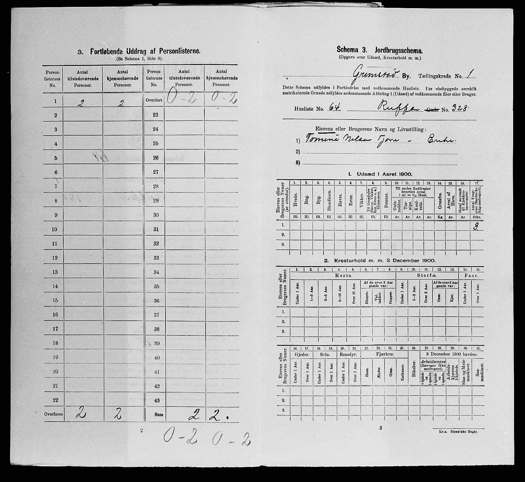 SAK, 1900 census for Grimstad, 1900, p. 335