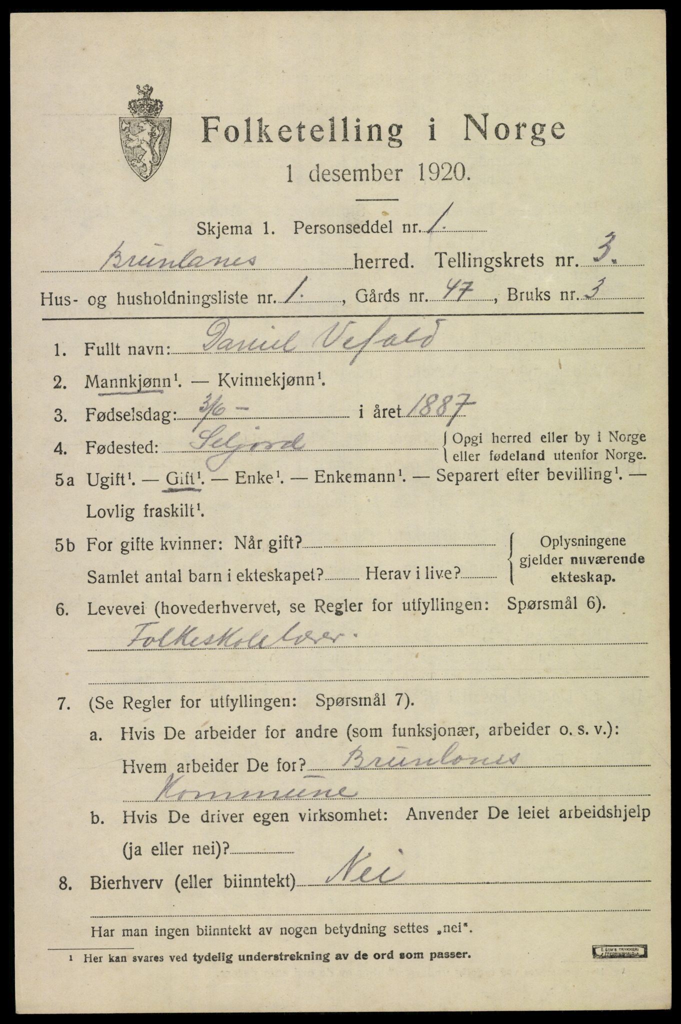 SAKO, 1920 census for Brunlanes, 1920, p. 4517