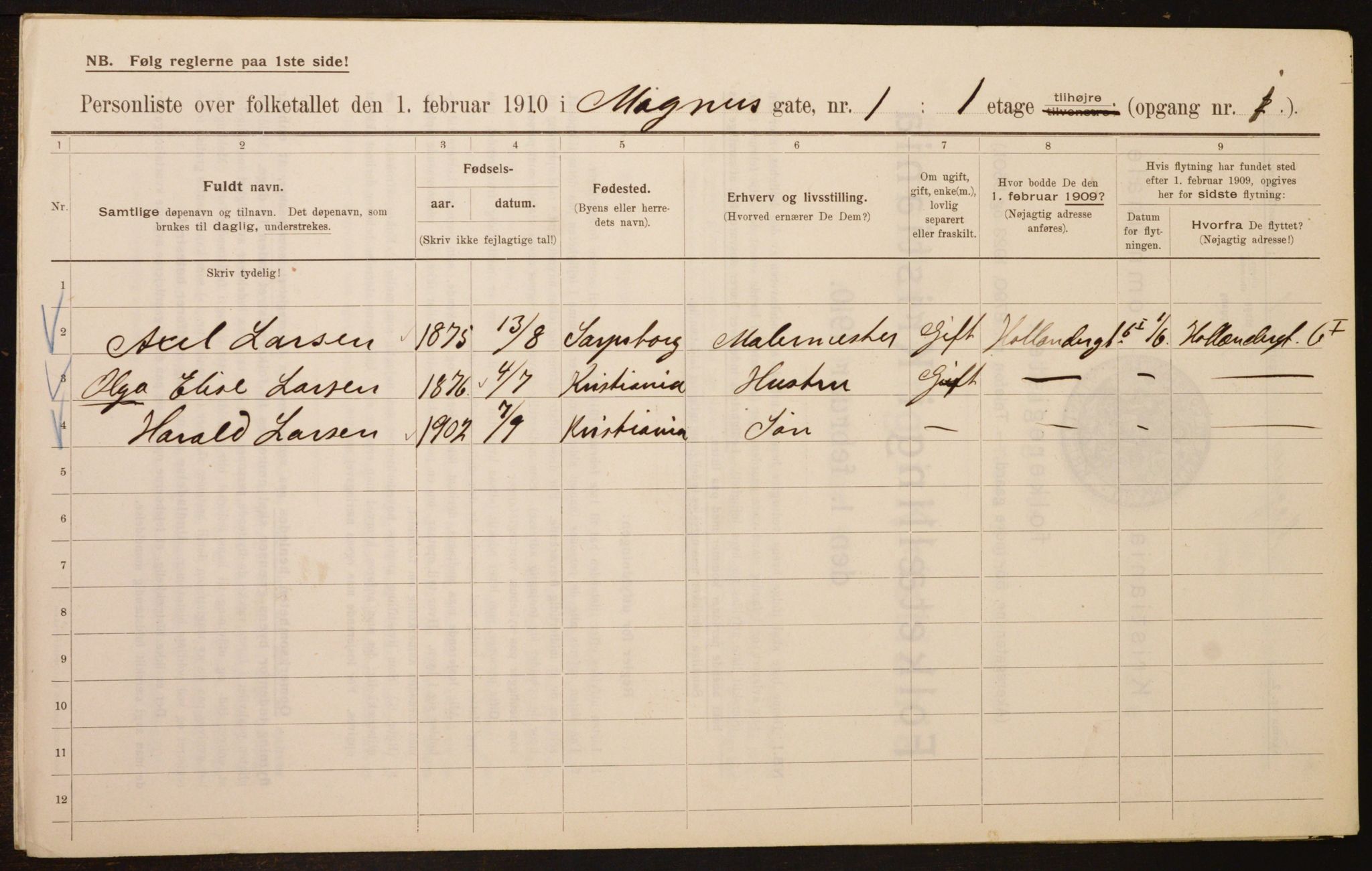 OBA, Municipal Census 1910 for Kristiania, 1910, p. 57238