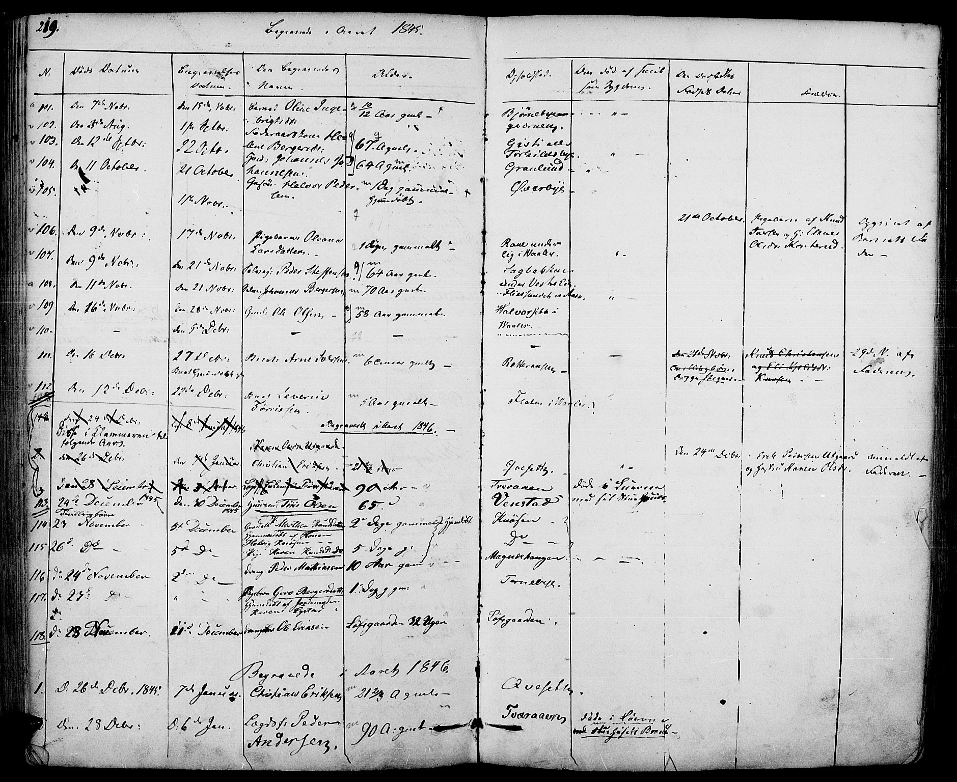 Hof prestekontor, SAH/PREST-038/H/Ha/Haa/L0007: Parish register (official) no. 7, 1841-1848, p. 219
