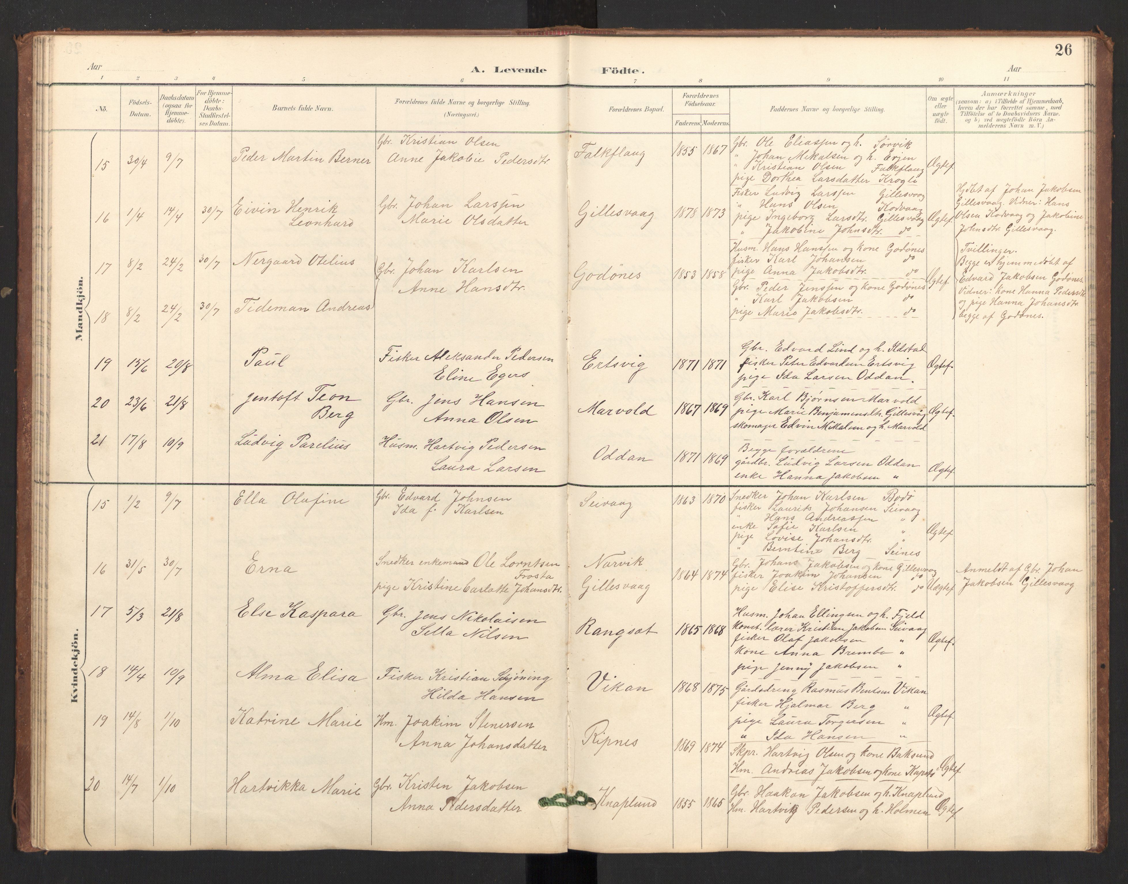 Ministerialprotokoller, klokkerbøker og fødselsregistre - Nordland, AV/SAT-A-1459/804/L0087: Parish register (official) no. 804A08, 1894-1907, p. 26