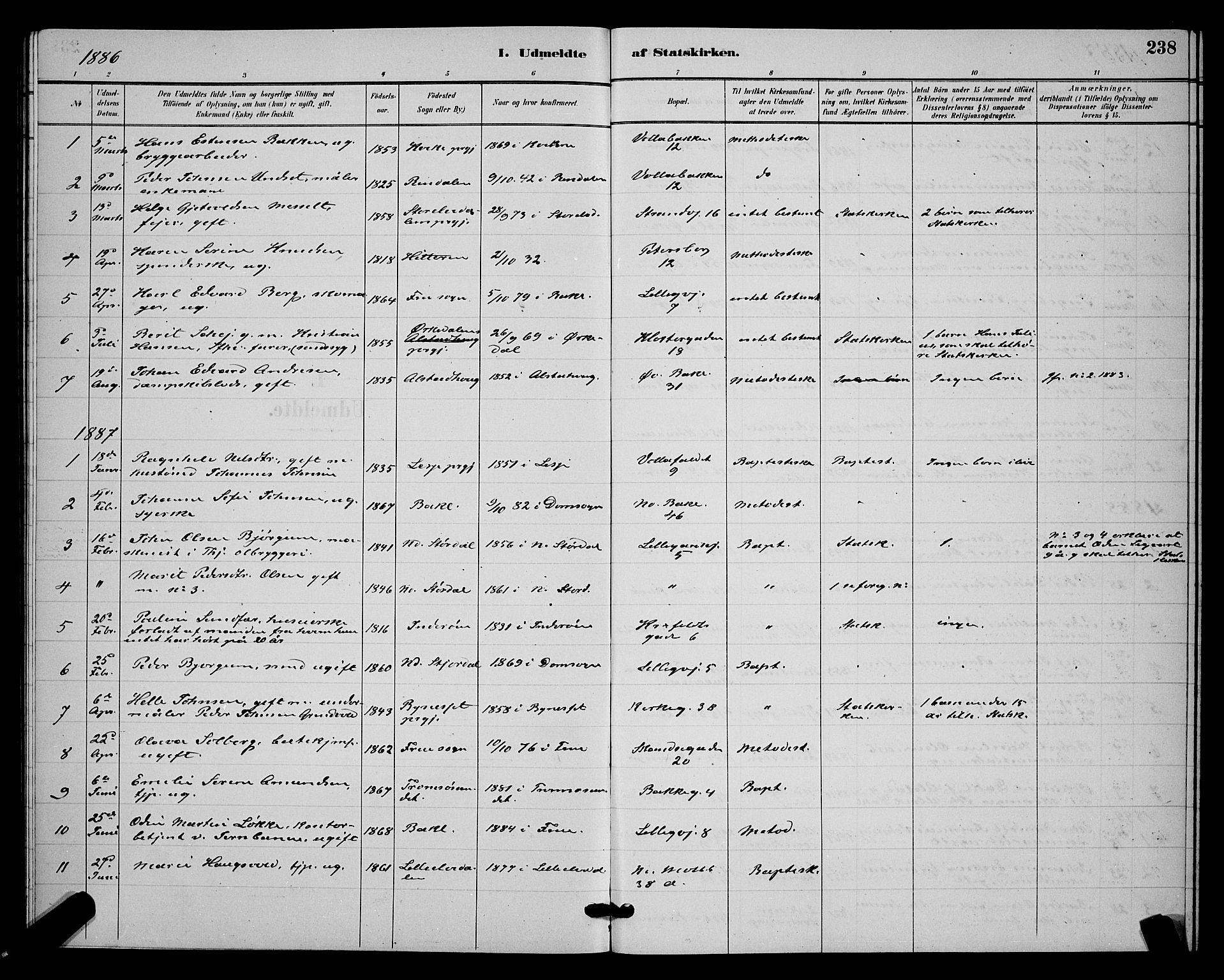 Ministerialprotokoller, klokkerbøker og fødselsregistre - Sør-Trøndelag, SAT/A-1456/604/L0223: Parish register (copy) no. 604C06, 1886-1897, p. 238