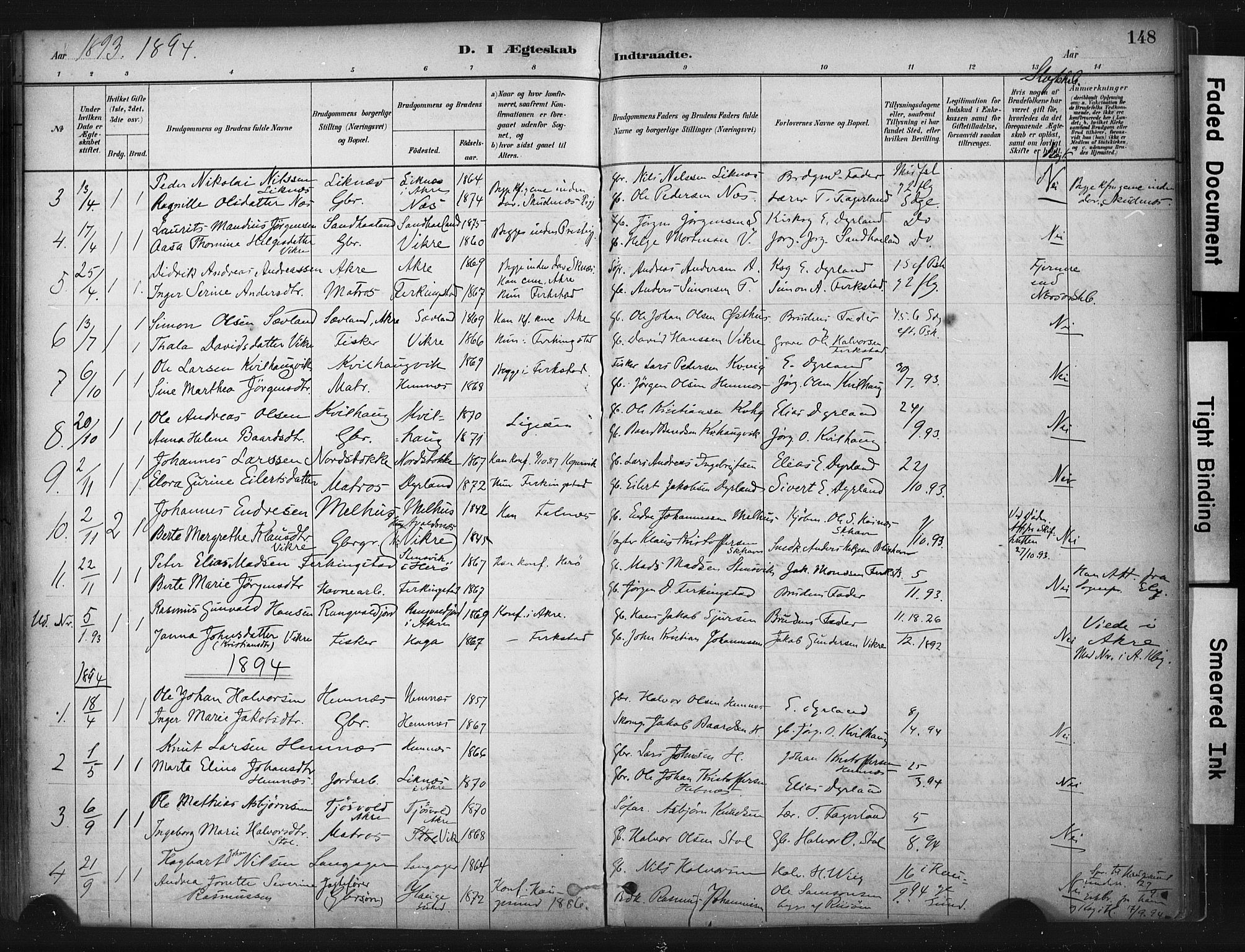 Skudenes sokneprestkontor, SAST/A -101849/H/Ha/Haa/L0010: Parish register (official) no. A 7, 1882-1912, p. 148