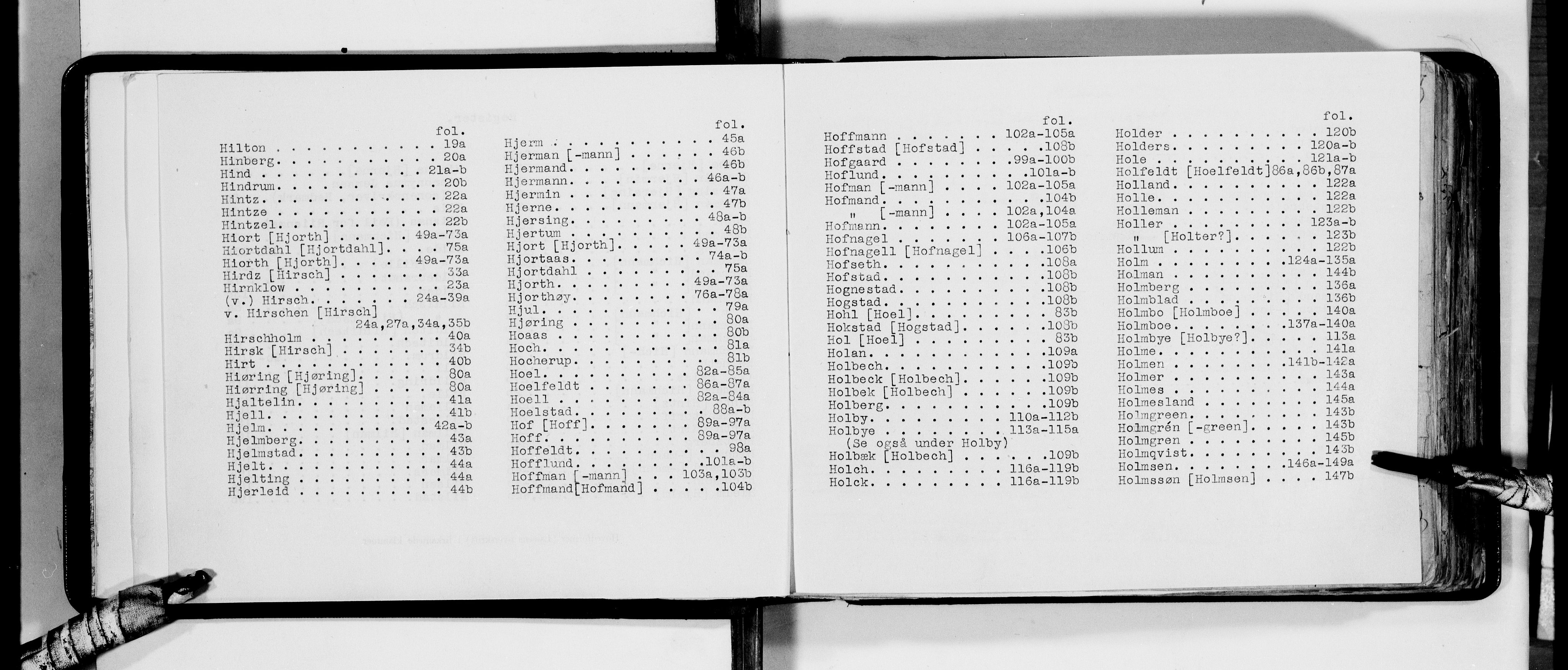 Lassens samlinger, AV/RA-PA-0051/F/Fa/L0020: Personalhistoriske og genealogiske opptegnelser: Hichmand - von Holstein, 1500-1907