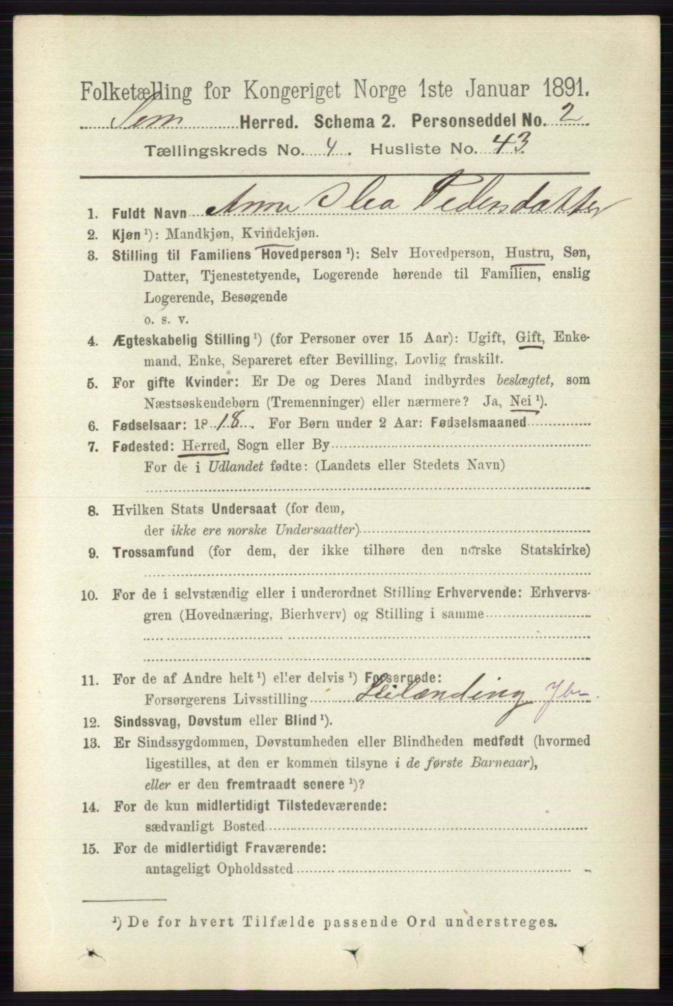 RA, 1891 census for 0721 Sem, 1891, p. 1867