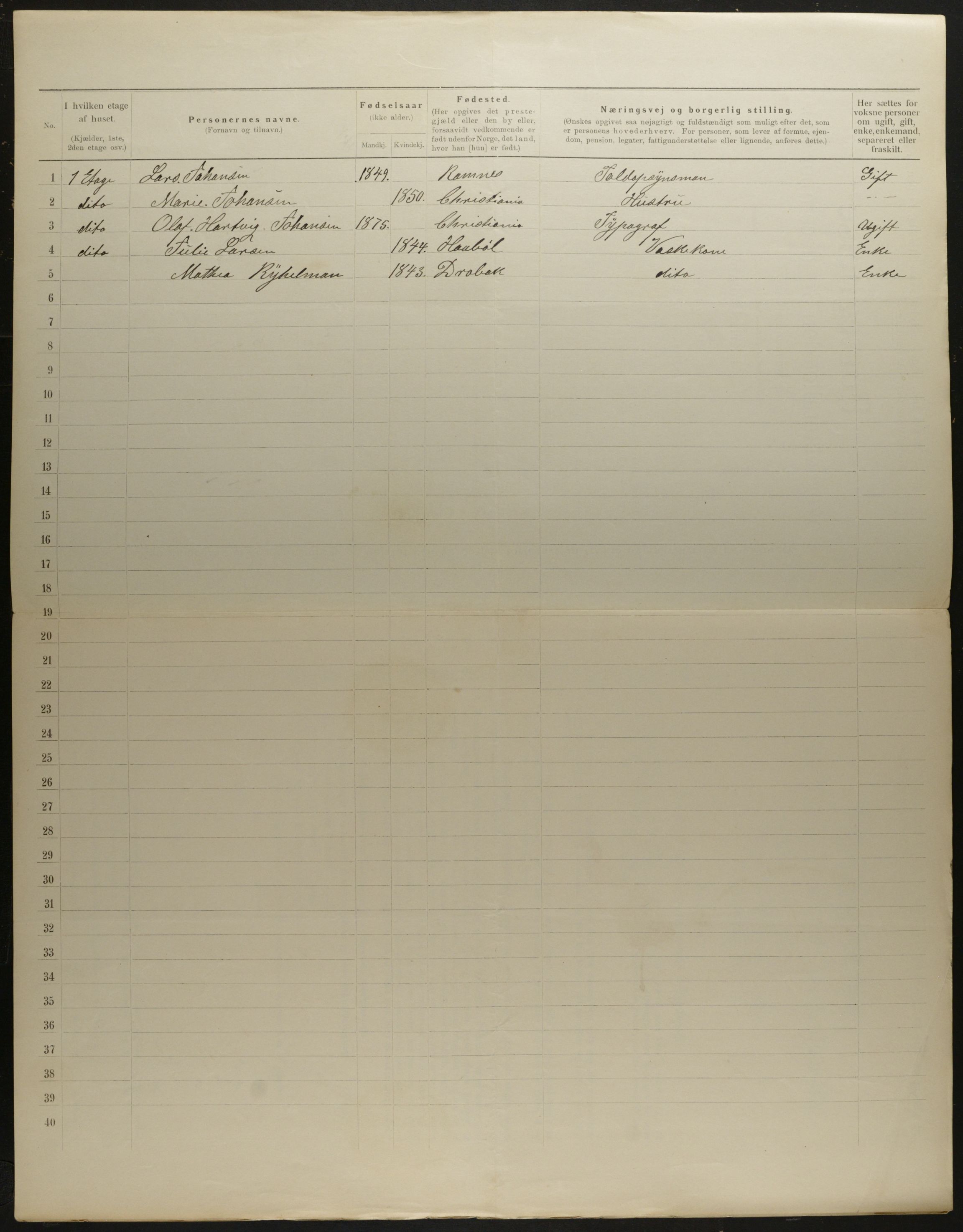 OBA, Municipal Census 1901 for Kristiania, 1901, p. 5240