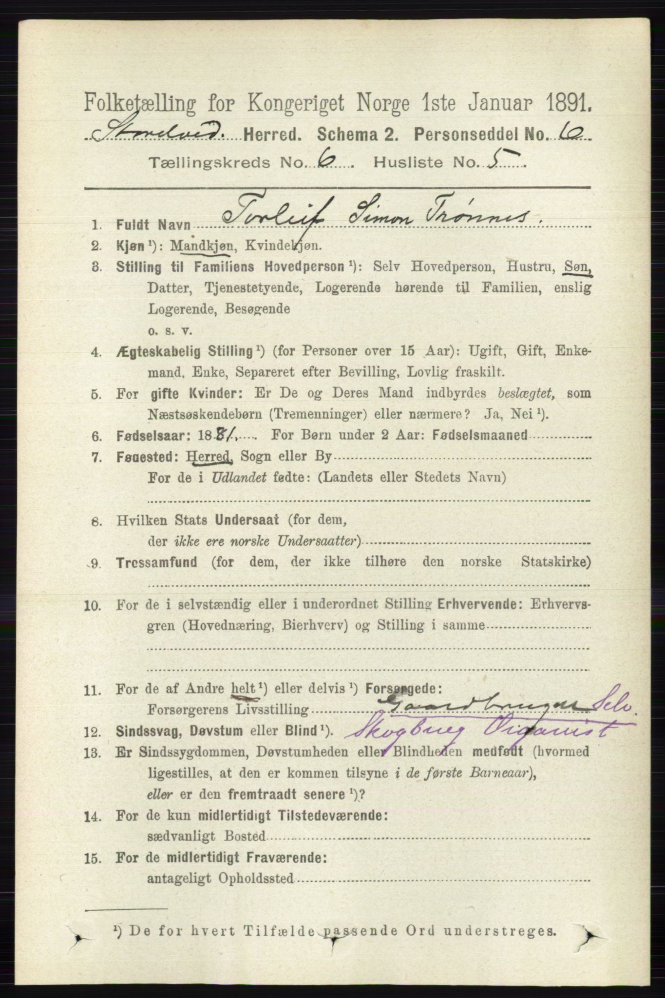 RA, 1891 census for 0430 Stor-Elvdal, 1891, p. 2149