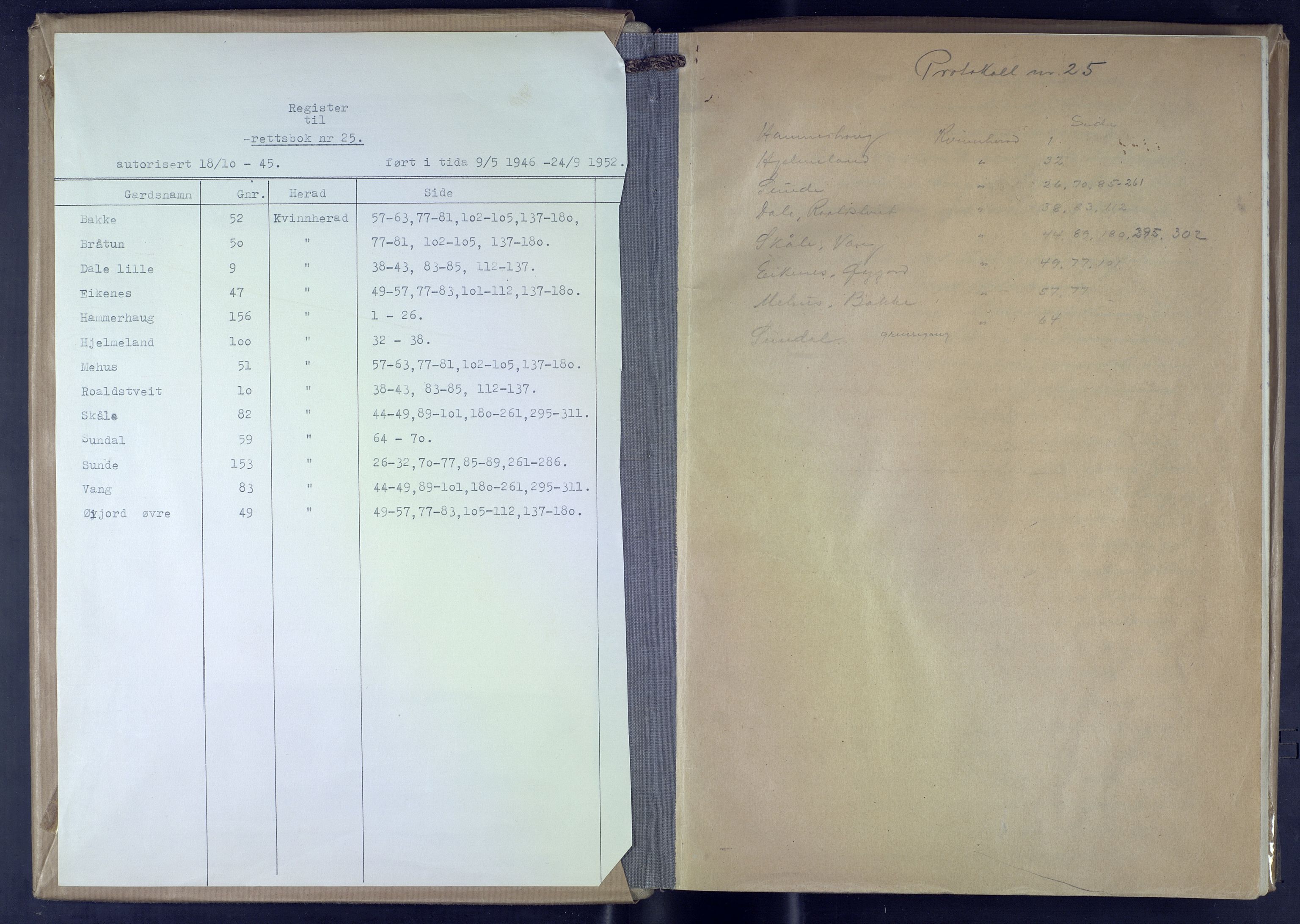 Hordaland jordskiftedøme - VII Indre Sunnhordland jordskiftedistrikt, AV/SAB-A-7401/A/Aa/L0025: Forhandlingsprotokoll, 1946-1952