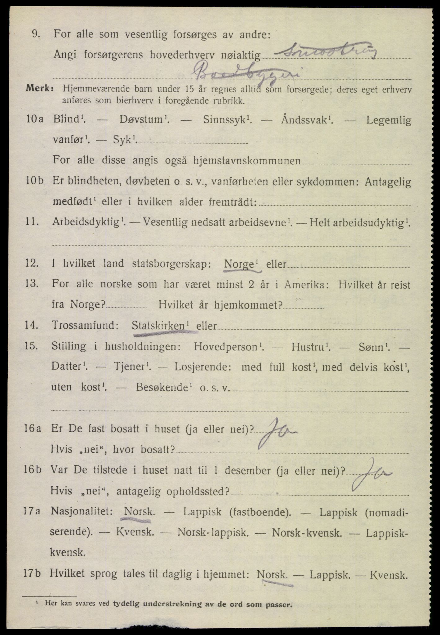 SAT, 1920 census for Hamarøy, 1920, p. 2645