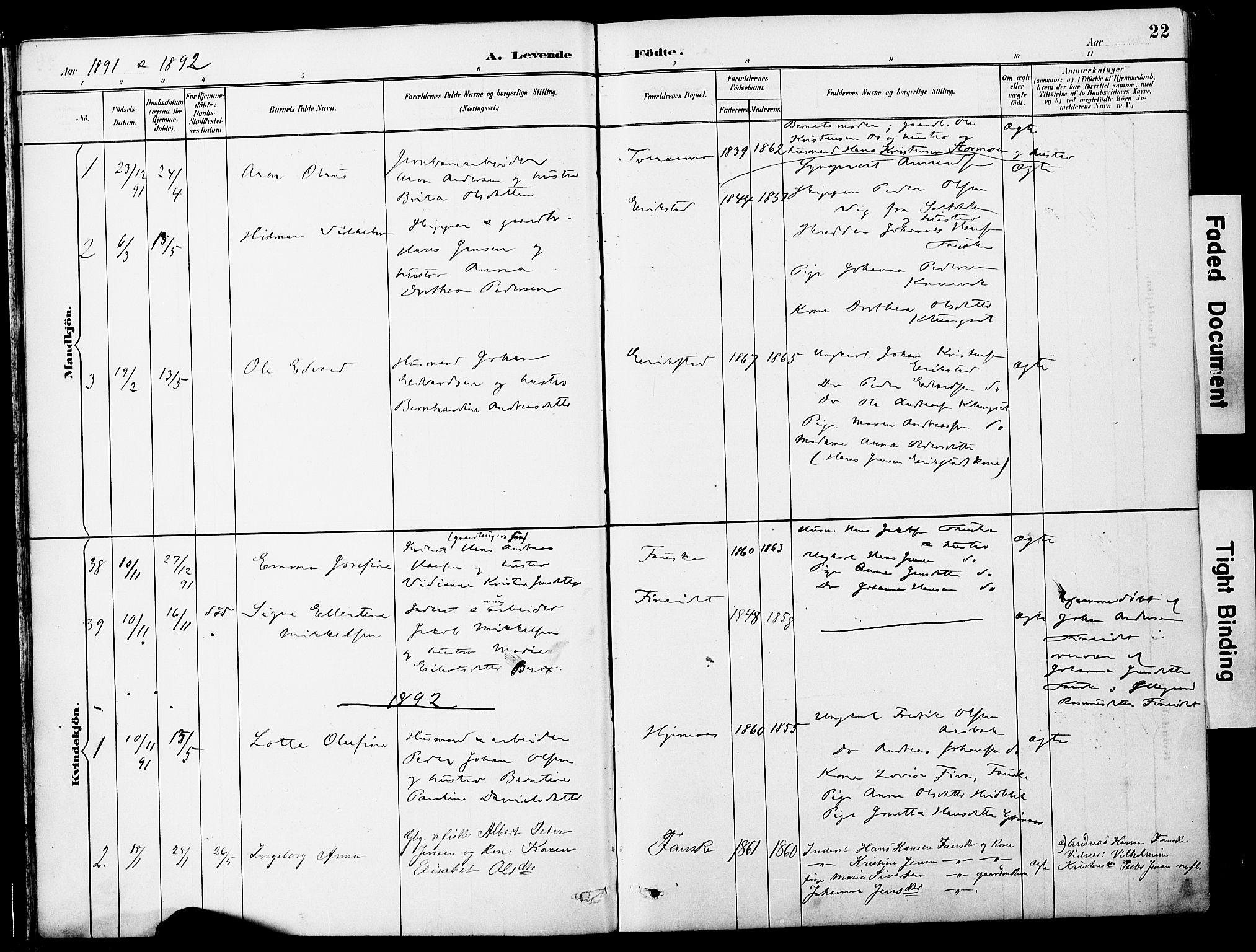 Ministerialprotokoller, klokkerbøker og fødselsregistre - Nordland, SAT/A-1459/849/L0690: Parish register (official) no. 849A02, 1890-1897, p. 22
