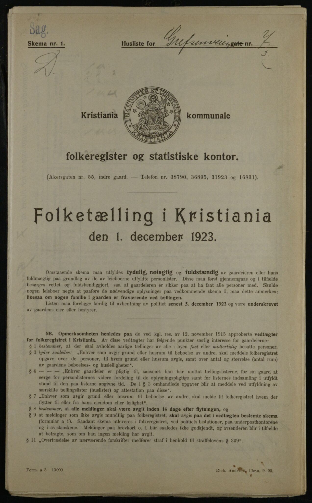 OBA, Municipal Census 1923 for Kristiania, 1923, p. 33418
