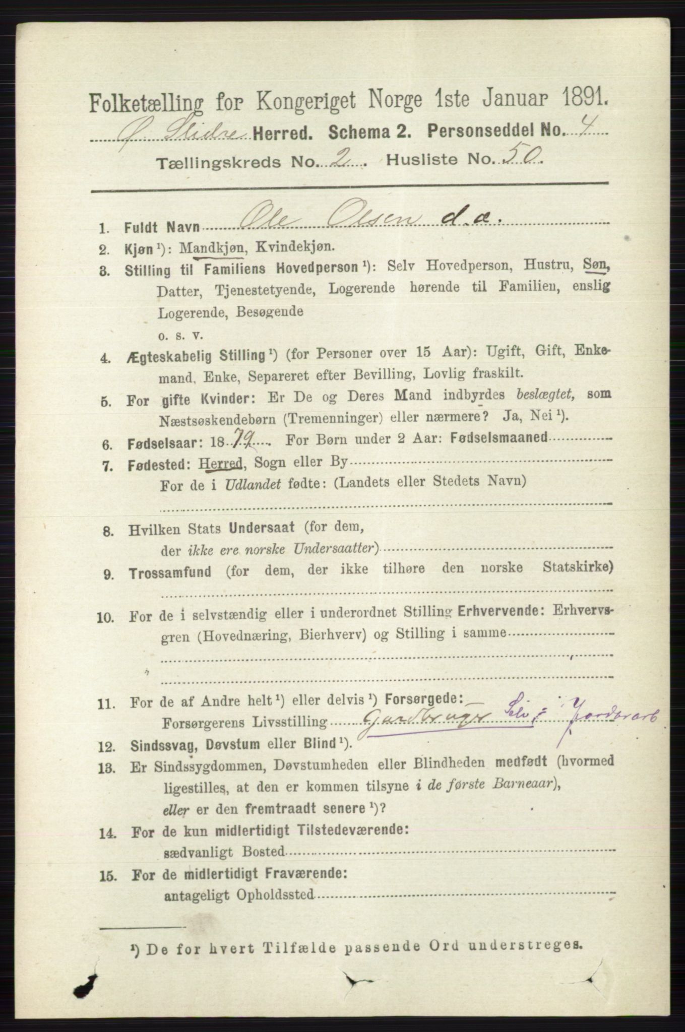 RA, 1891 census for 0544 Øystre Slidre, 1891, p. 544