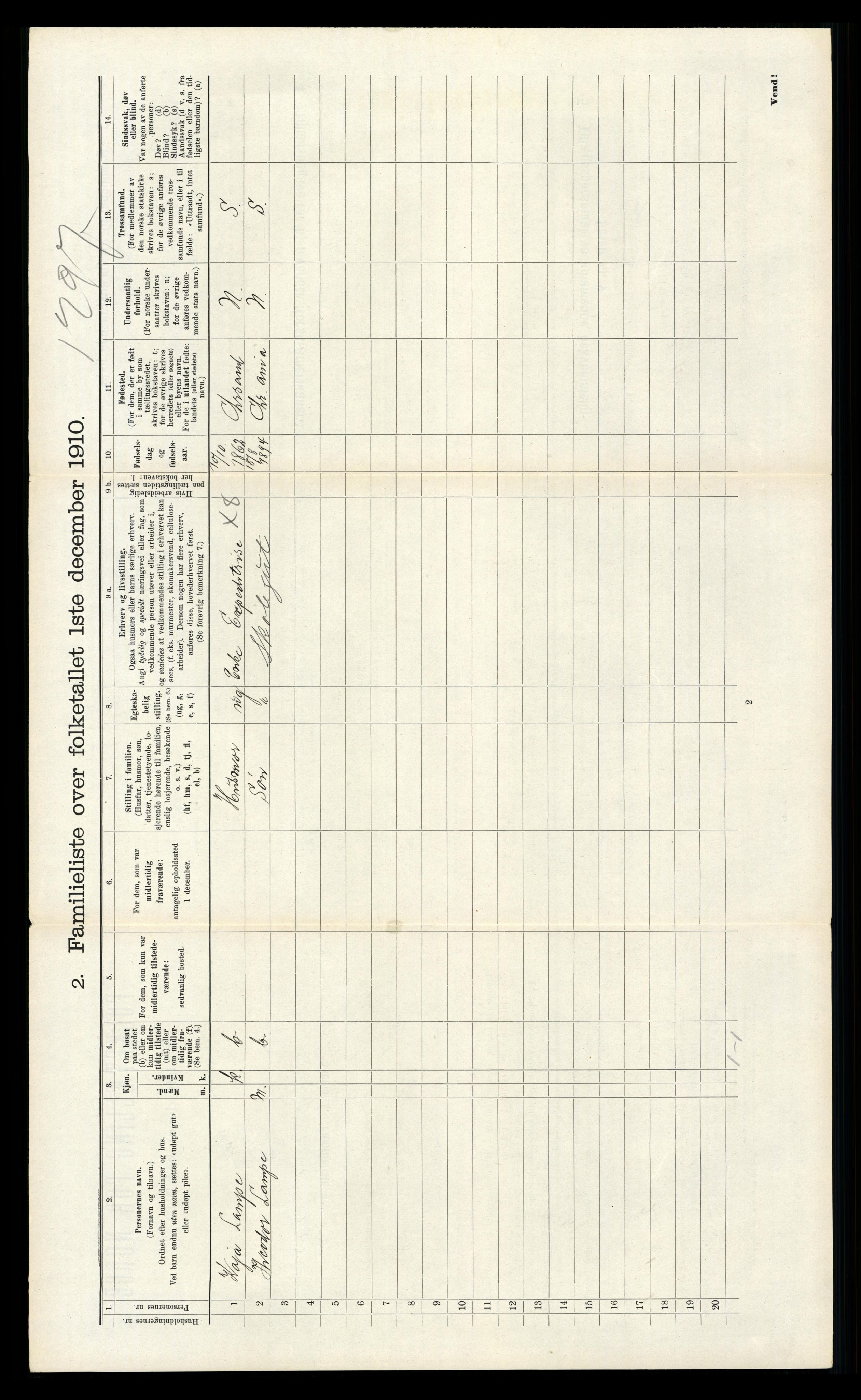 RA, 1910 census for Kristiansand, 1910, p. 1145