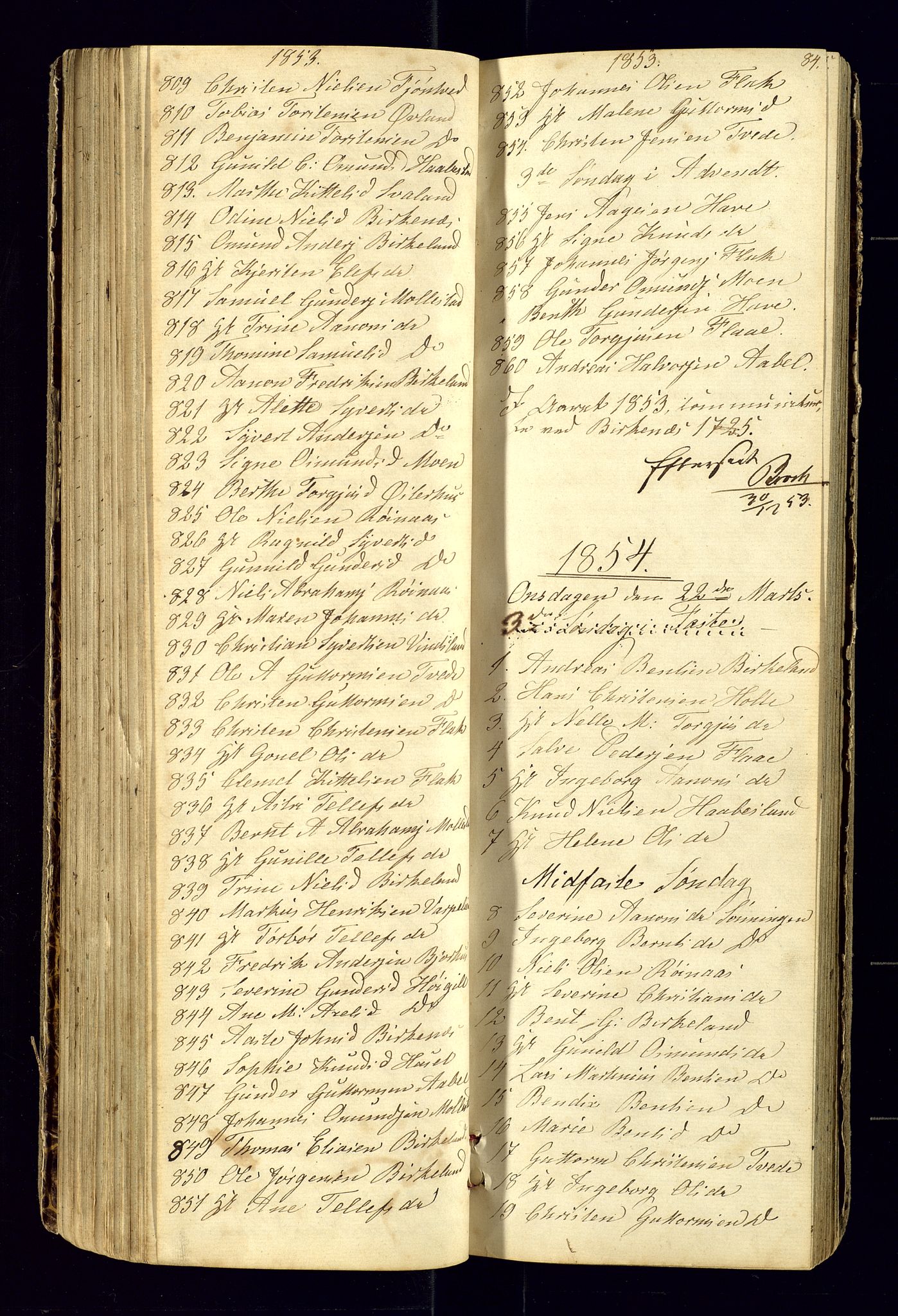 Birkenes sokneprestkontor, SAK/1111-0004/F/Fc/L0003: Communicants register no. C-3, 1849-1858, p. 84