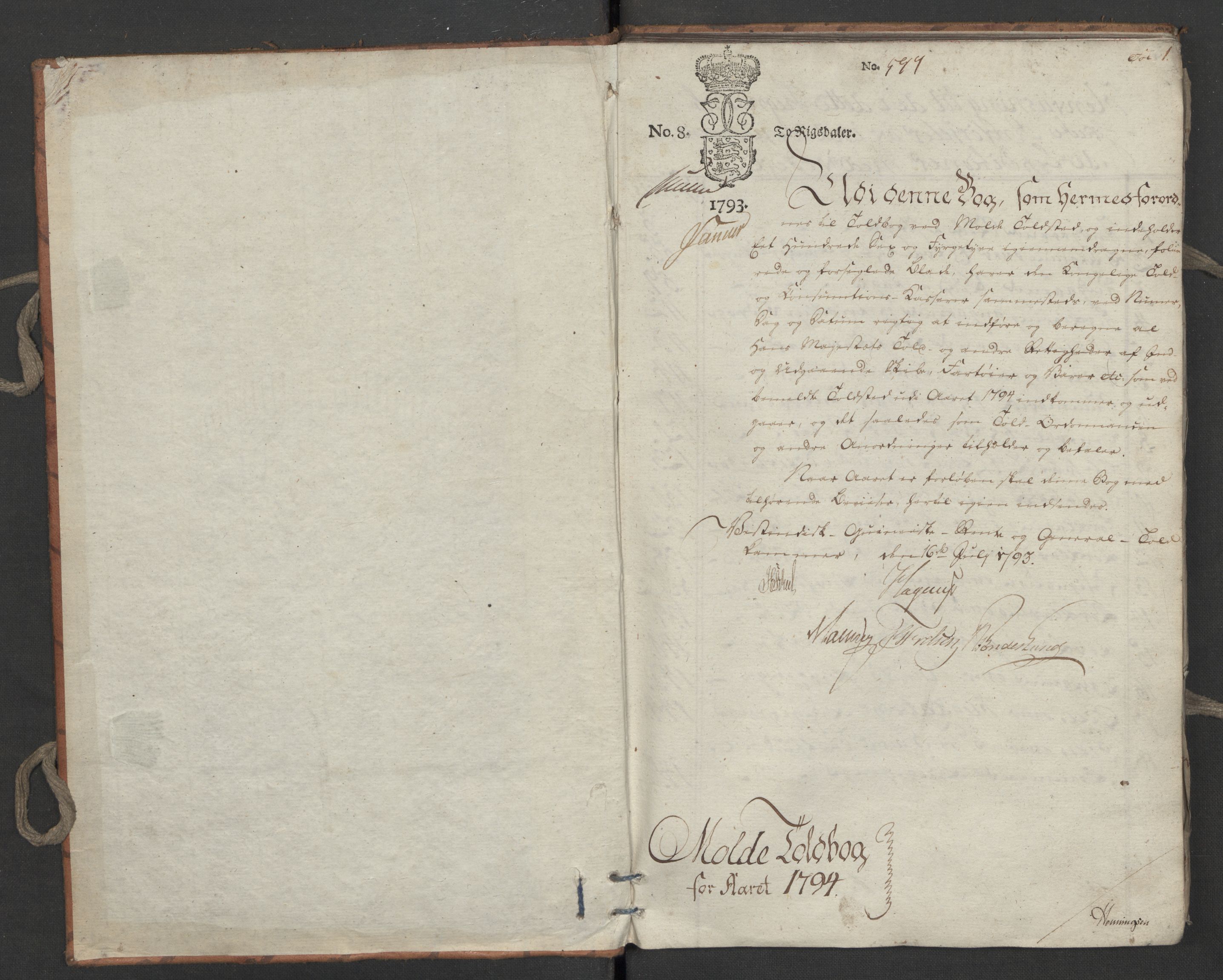 Generaltollkammeret, tollregnskaper, AV/RA-EA-5490/R31/L0055/0001: Tollregnskaper Molde / Tollbok, 1794, p. 1a