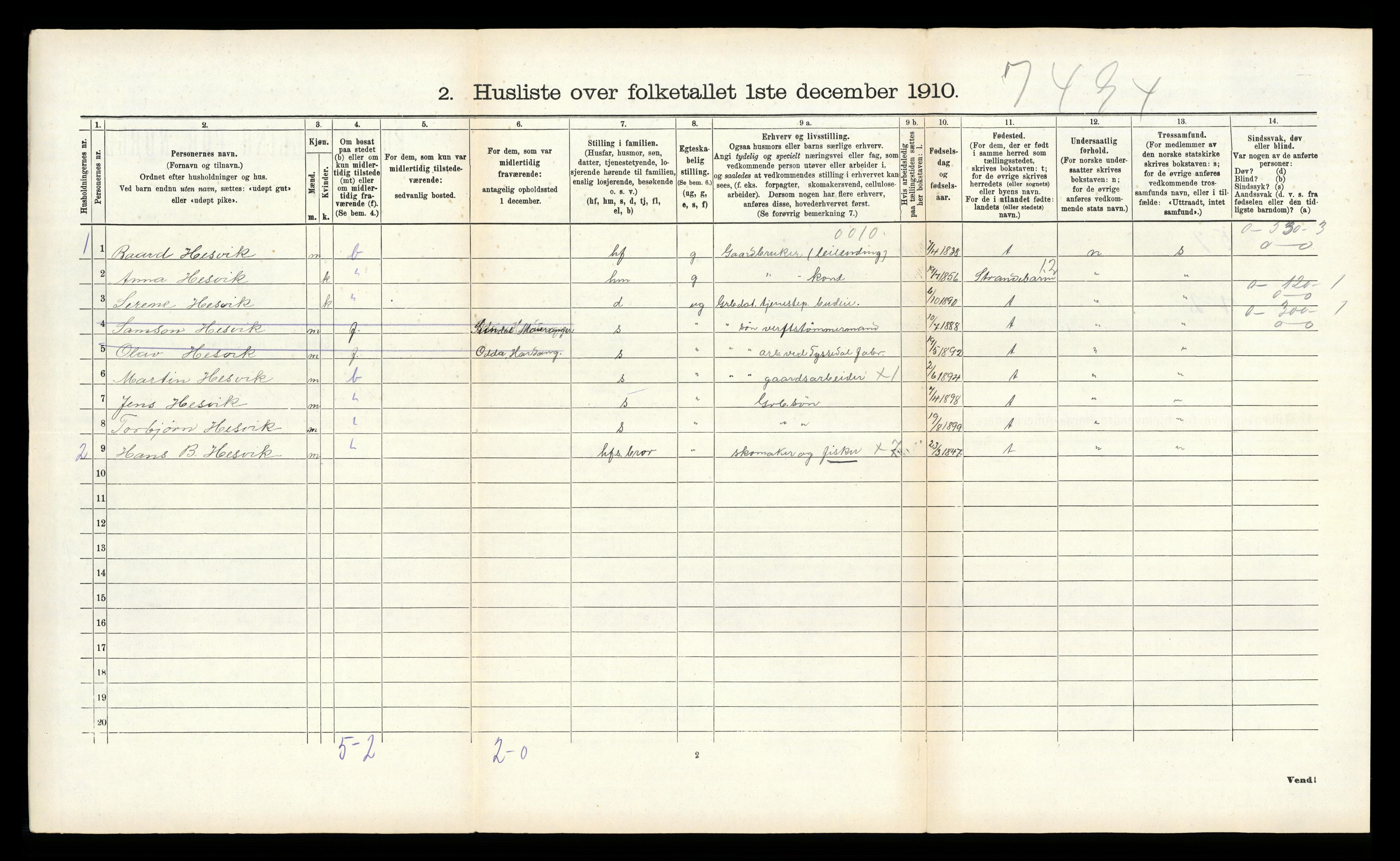 RA, 1910 census for Kvinnherad, 1910, p. 492