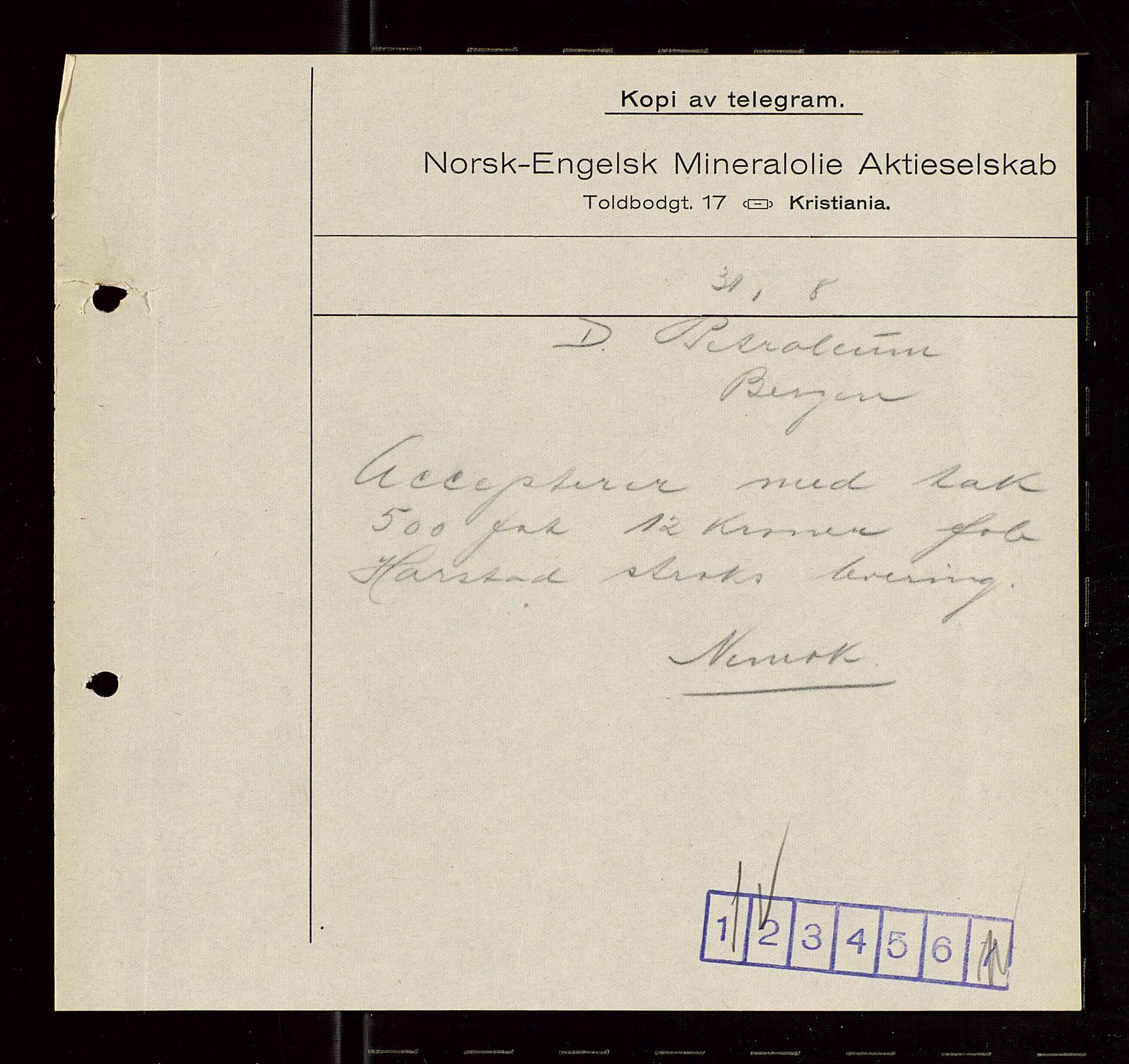 Pa 1521 - A/S Norske Shell, AV/SAST-A-101915/E/Ea/Eaa/L0006: Sjefskorrespondanse, 1918, p. 593