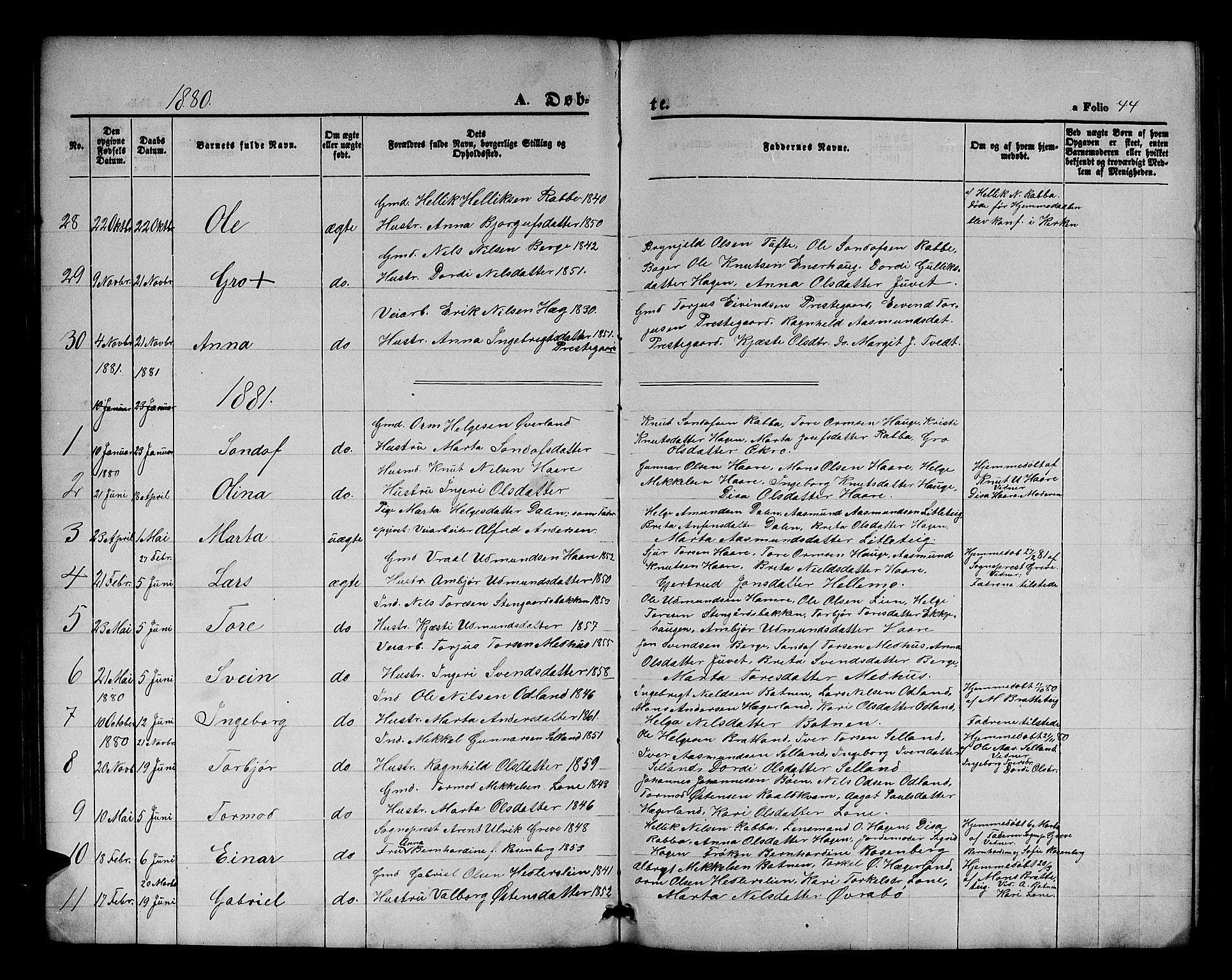 Røldal sokneprestembete, SAB/A-100247: Parish register (copy) no. A 2, 1861-1886, p. 44