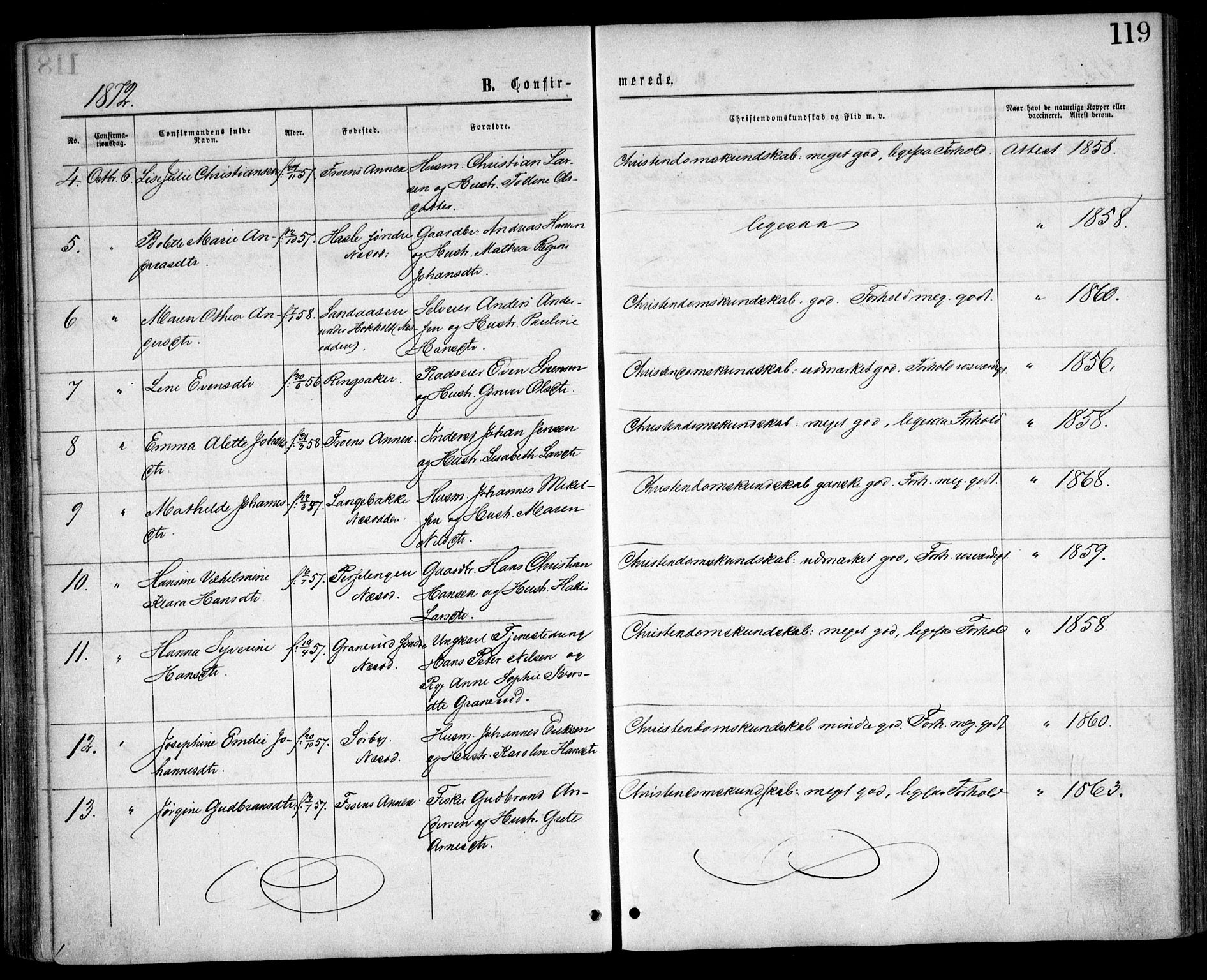 Nesodden prestekontor Kirkebøker, AV/SAO-A-10013/F/Fa/L0008: Parish register (official) no. I 8, 1869-1879, p. 119