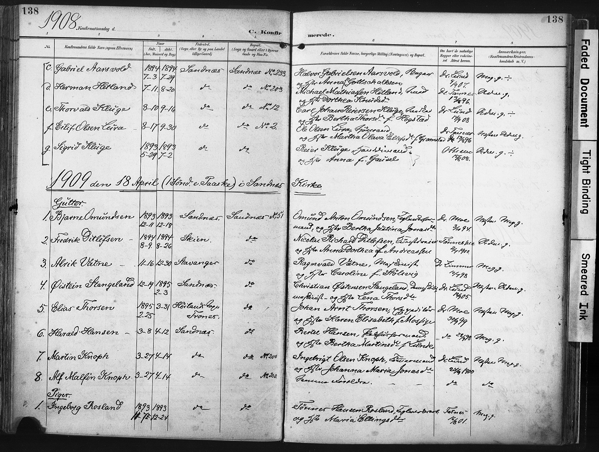 Høyland sokneprestkontor, SAST/A-101799/001/30BA/L0016: Parish register (official) no. A 16, 1899-1911, p. 138
